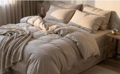 4 piese 200/220 cm; Ranforce 100 % Bumbac Lenjerie de pat Plain Beige 4 piese 200/220 cm; Ranforce 100 % Bumbac