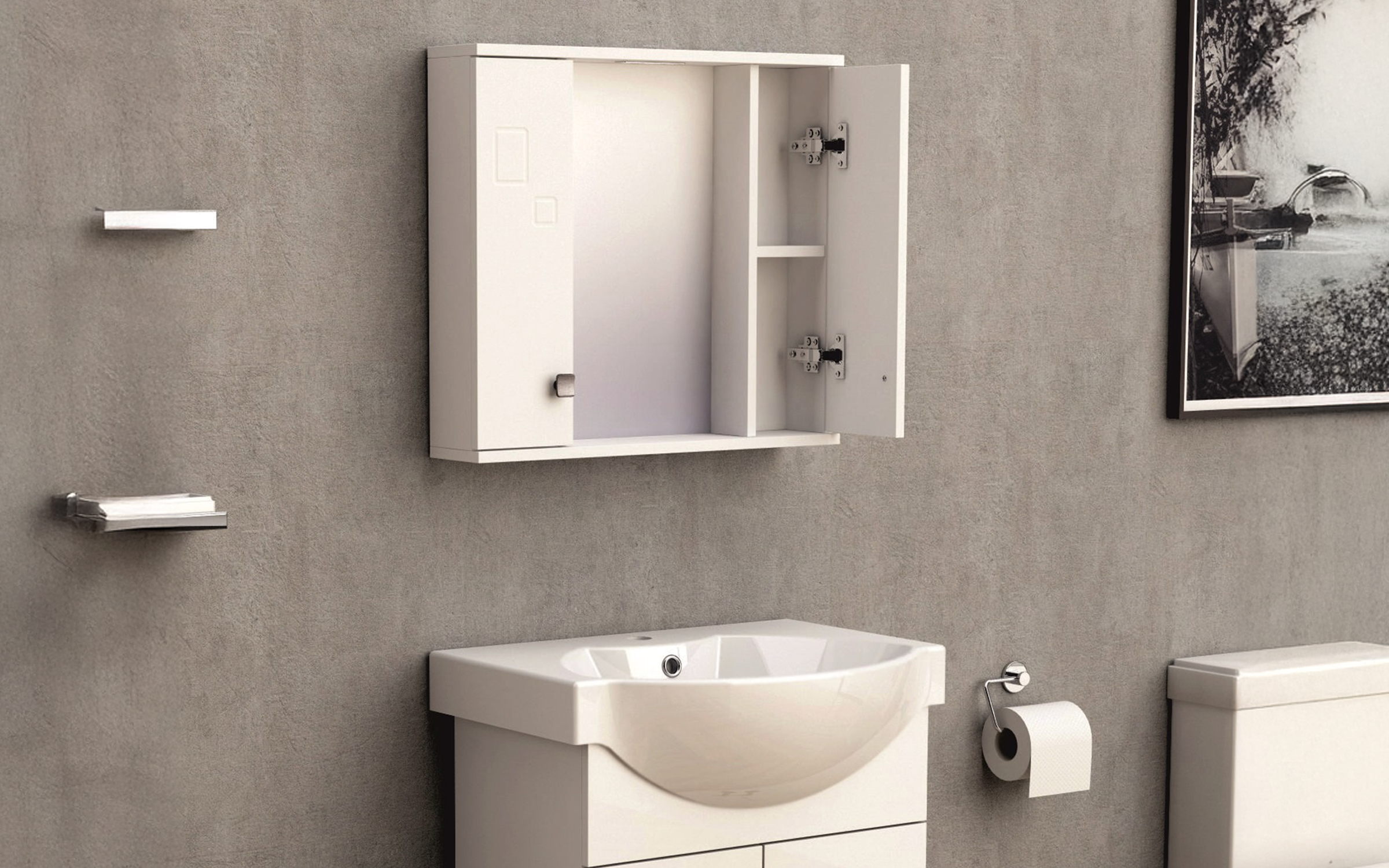 Dulap PVC pentru baie cu oglinda ICMC1034-60, alb  2