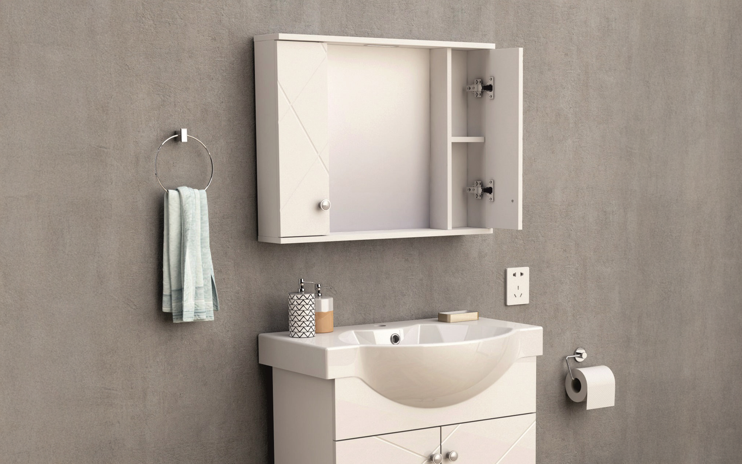 Dulap PVC pentru baie cu oglinda ICMC1043-70, alb  2