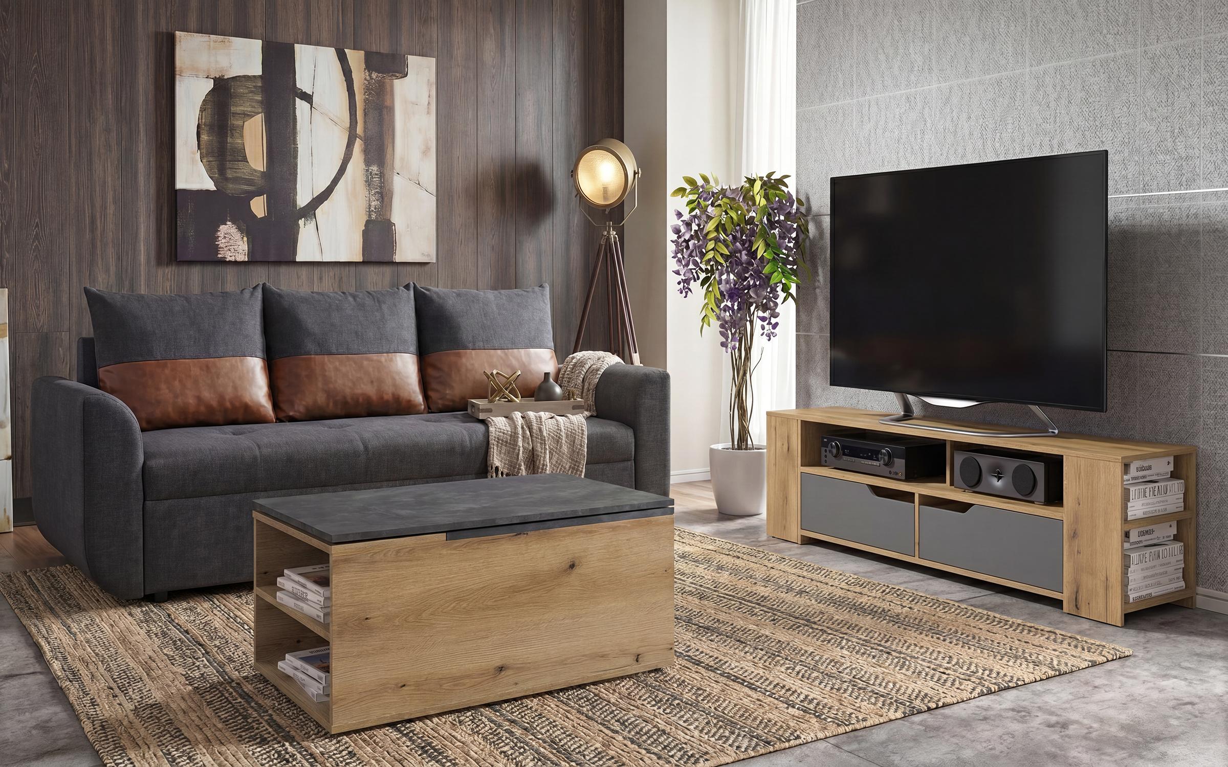 Set living Modus, gri inchis + maro + stejar evoc + antracit mat + stejar evoc + Magma  1
