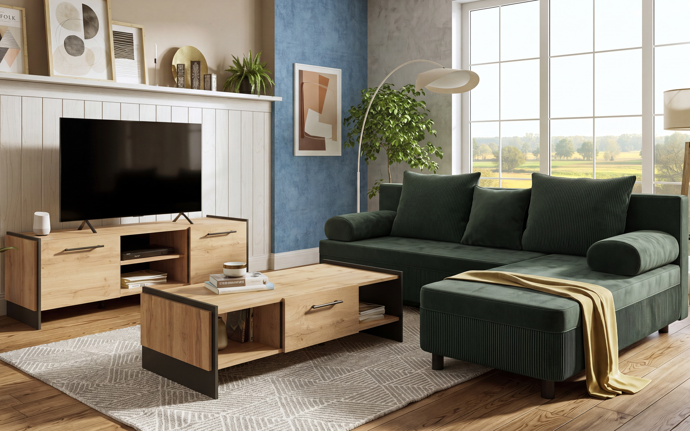 Set living Delano, verde + stejar wotan + negru  1