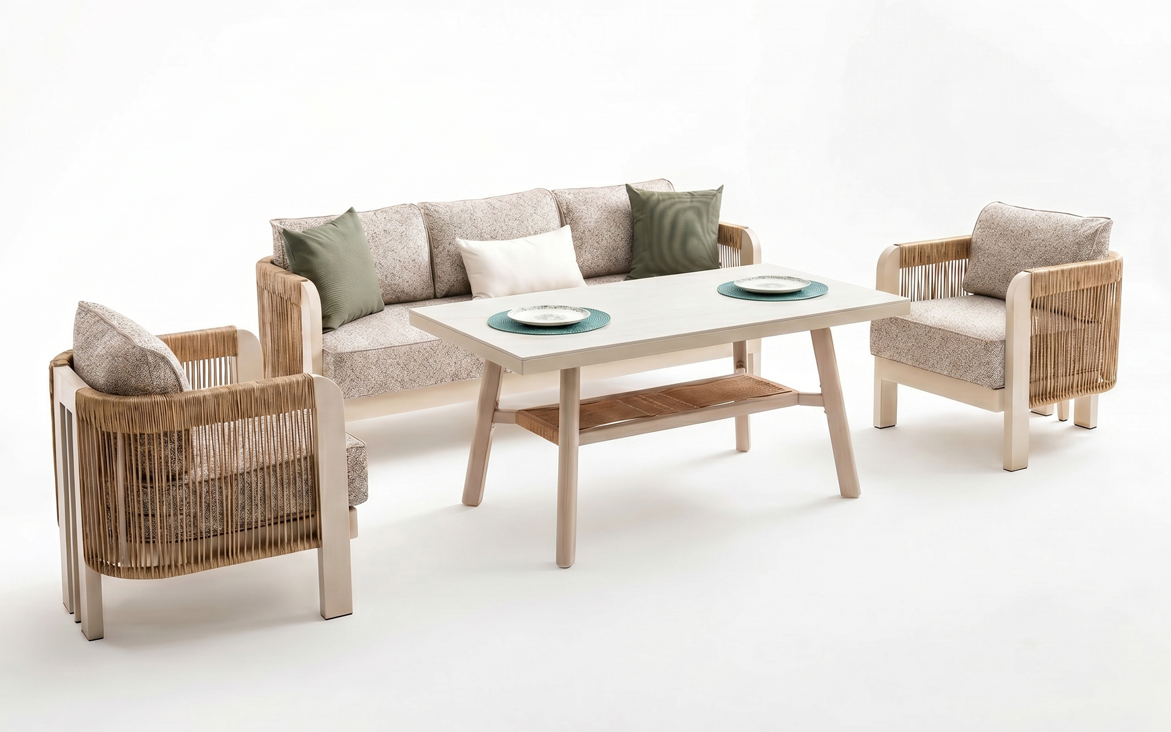Set masa + scaune + canapea Atis, crem  1