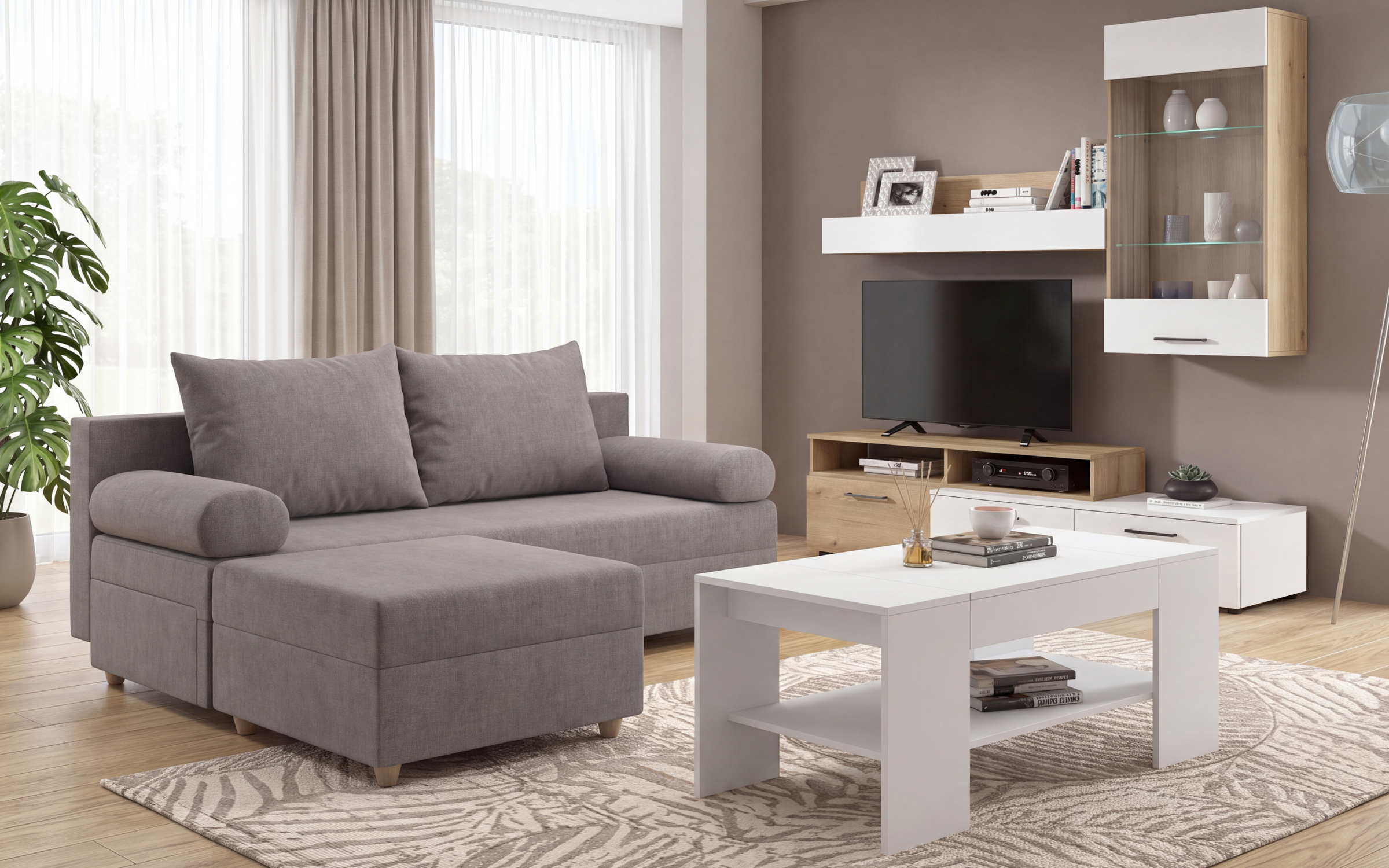 Set living Vitaro, gri + stejar evoc + alb lucios + alb mat  1