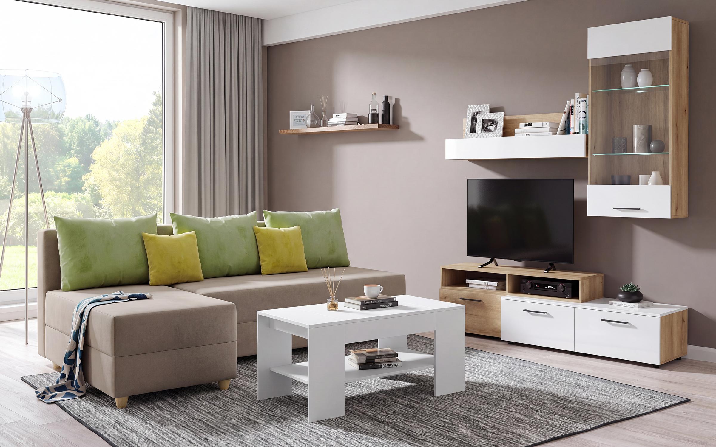 Set living Dafini, тbej inchis + verde + stejar evoc + alb lucios + alb mat  1