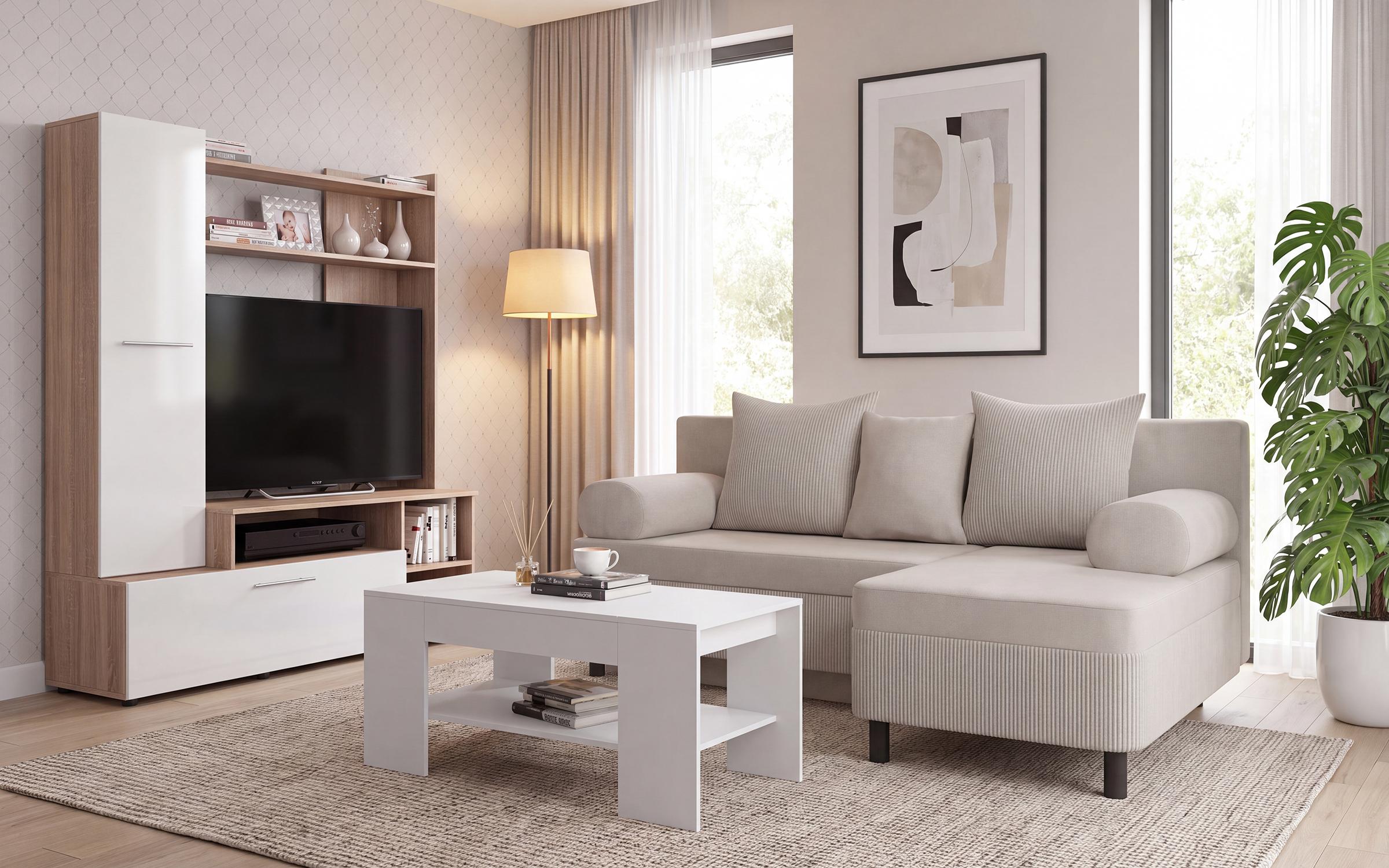 Set living Delano S, bej deschis + alb mat + stejar sonoma + alb lucios  1