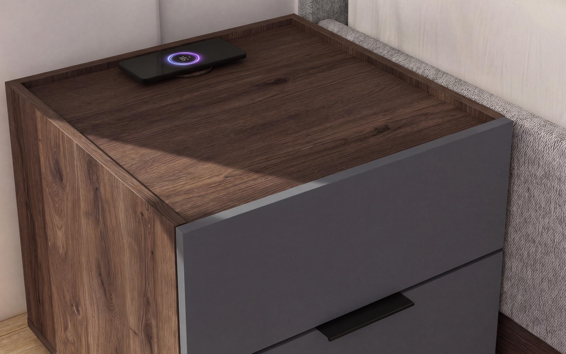 Noptiera Novela, stejar scandinav inchis + antracit mat  3