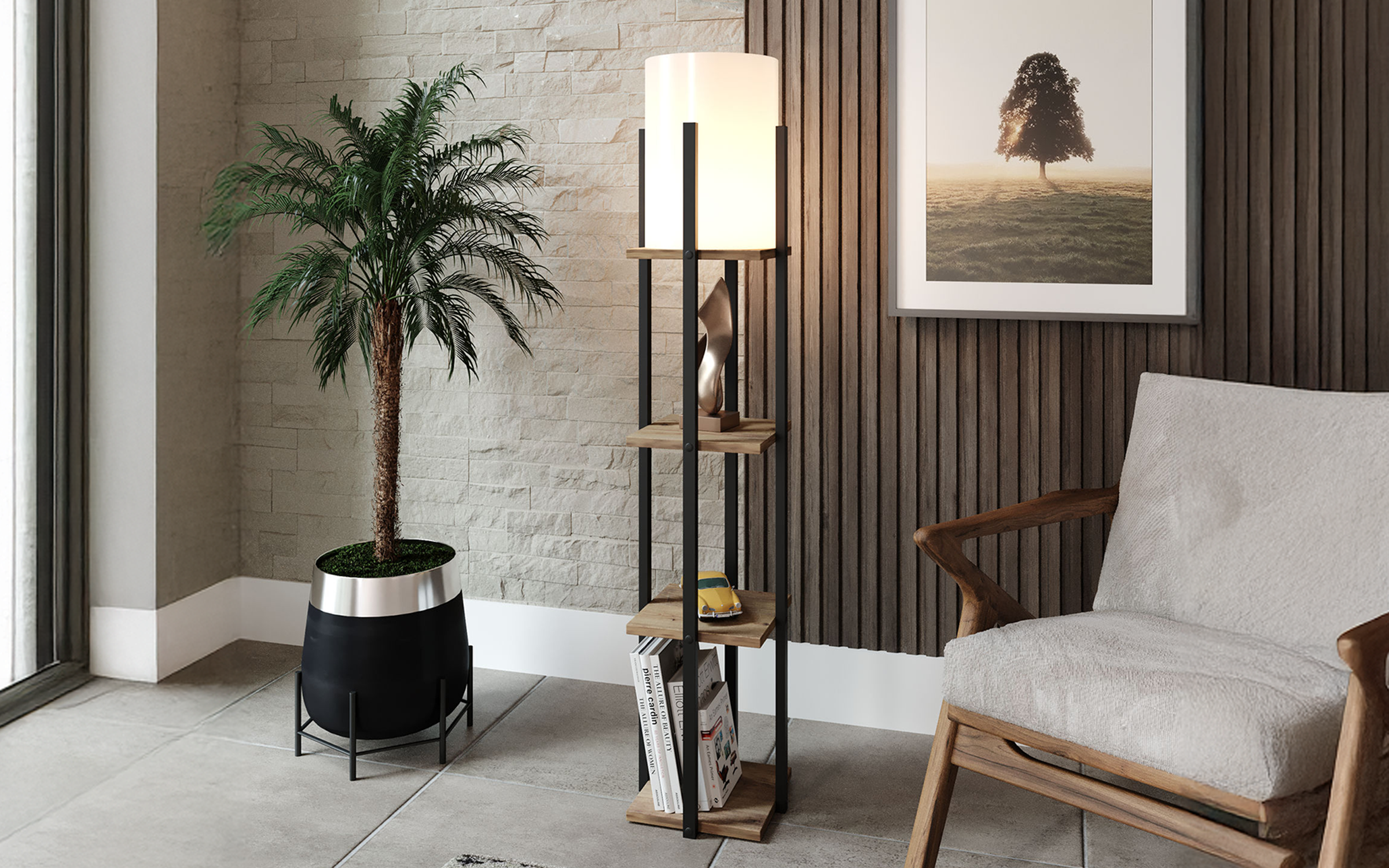 Tip bec: 1xE27/max 40W Lampa de podea, natural + negru  2