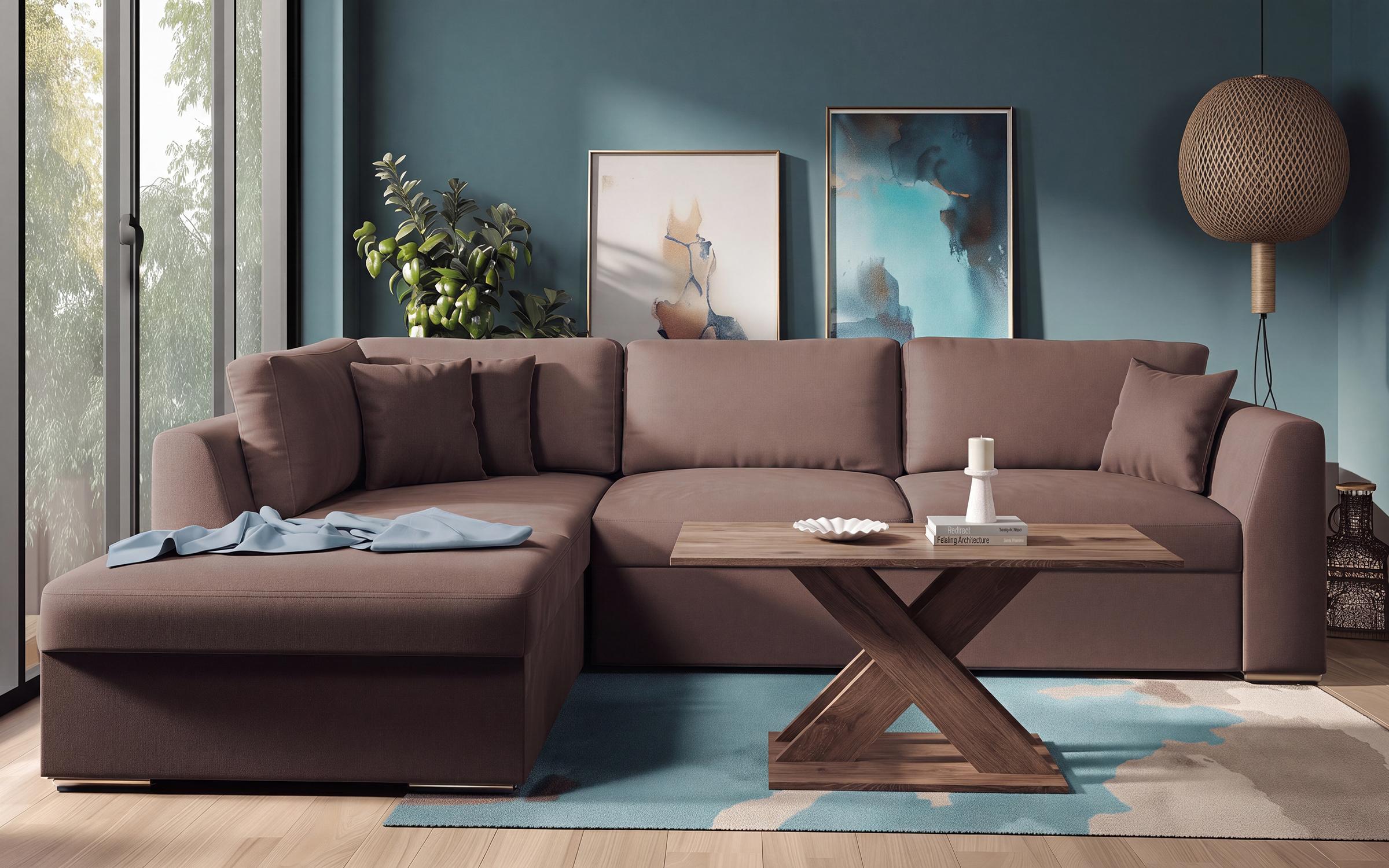 Set Coltar extensibil Toscana + masuta de cafea Alina, maro + stejar scandinav inchis  1