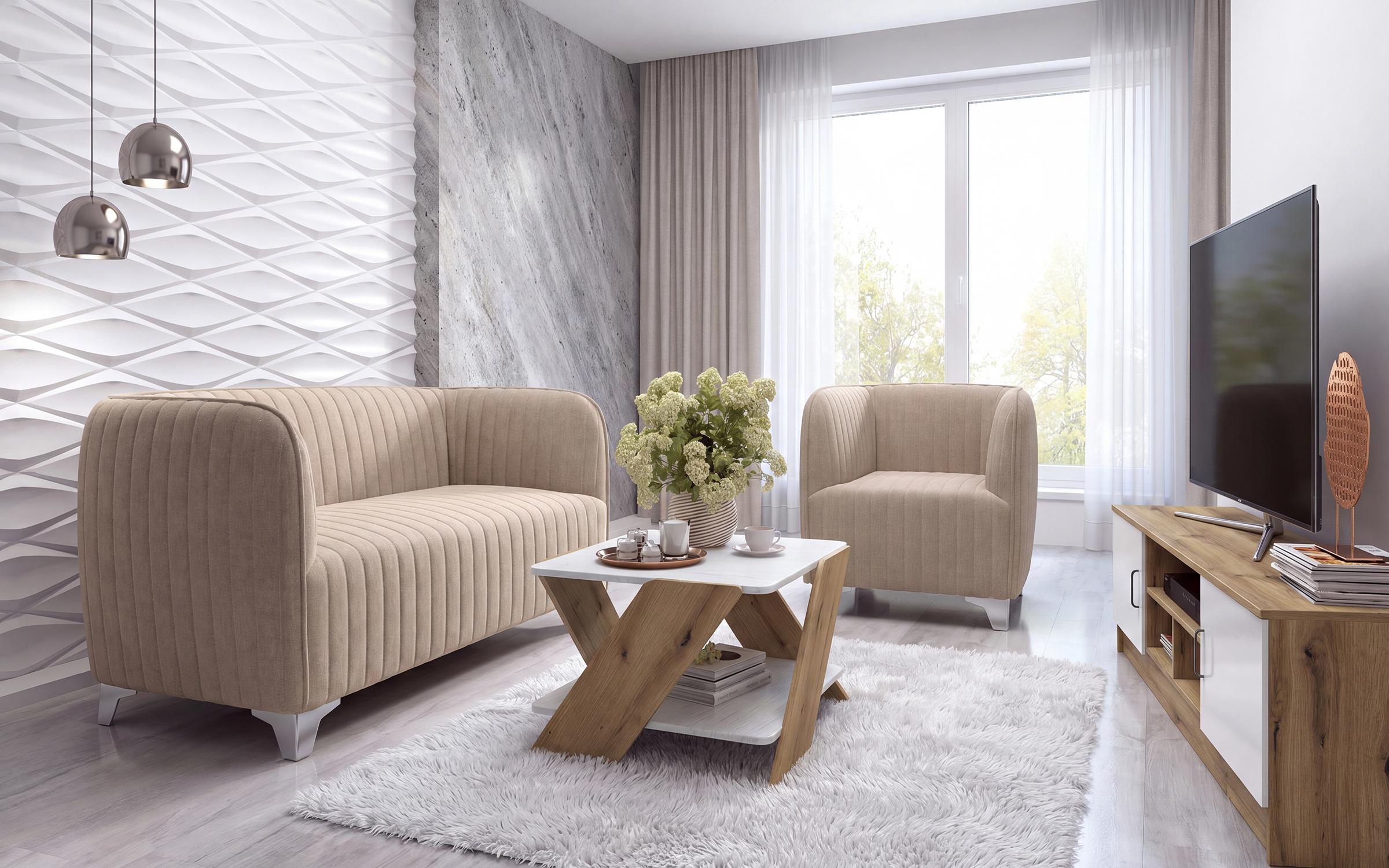 Set living Makao, bej inchis + stejar evoc + alb lucios + stejar evoc + aspen alb  1