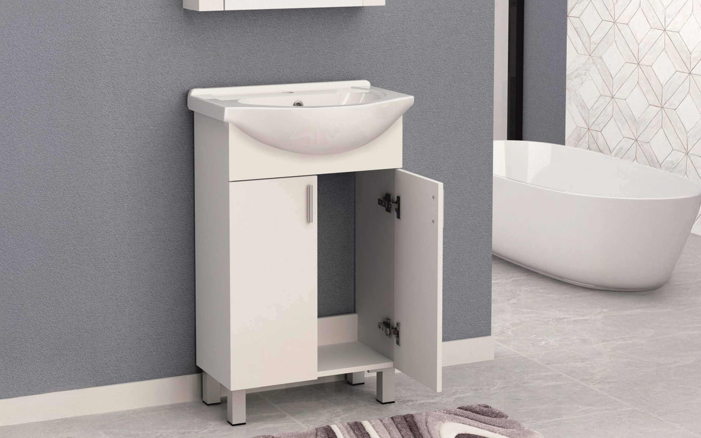 Dulap PVC pentru baie cu chiuveta ICP5535 + 4255, alb  3