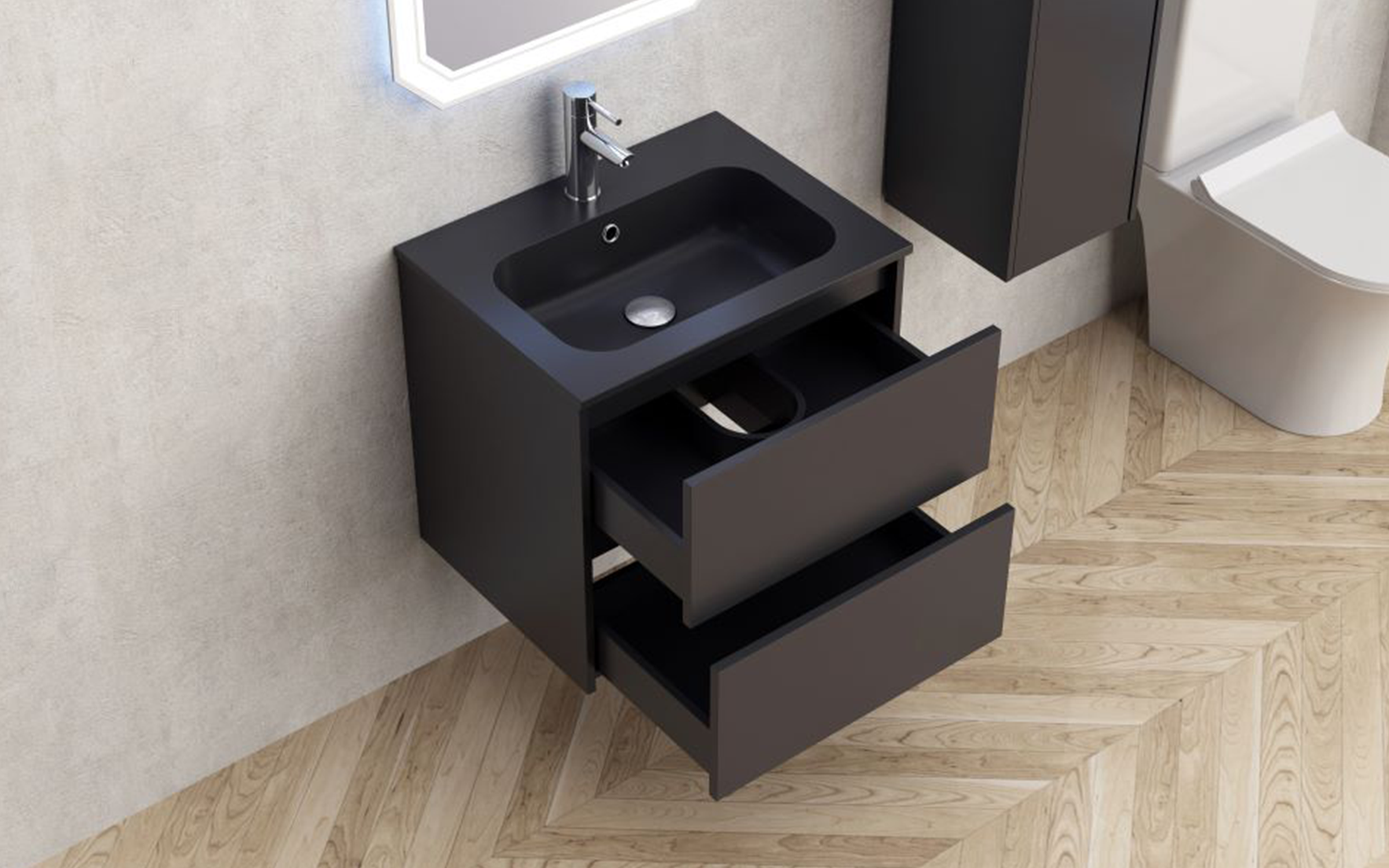 PVC dulap cu chiveta pentru baie ICP5955MB Blake, negru mat  2