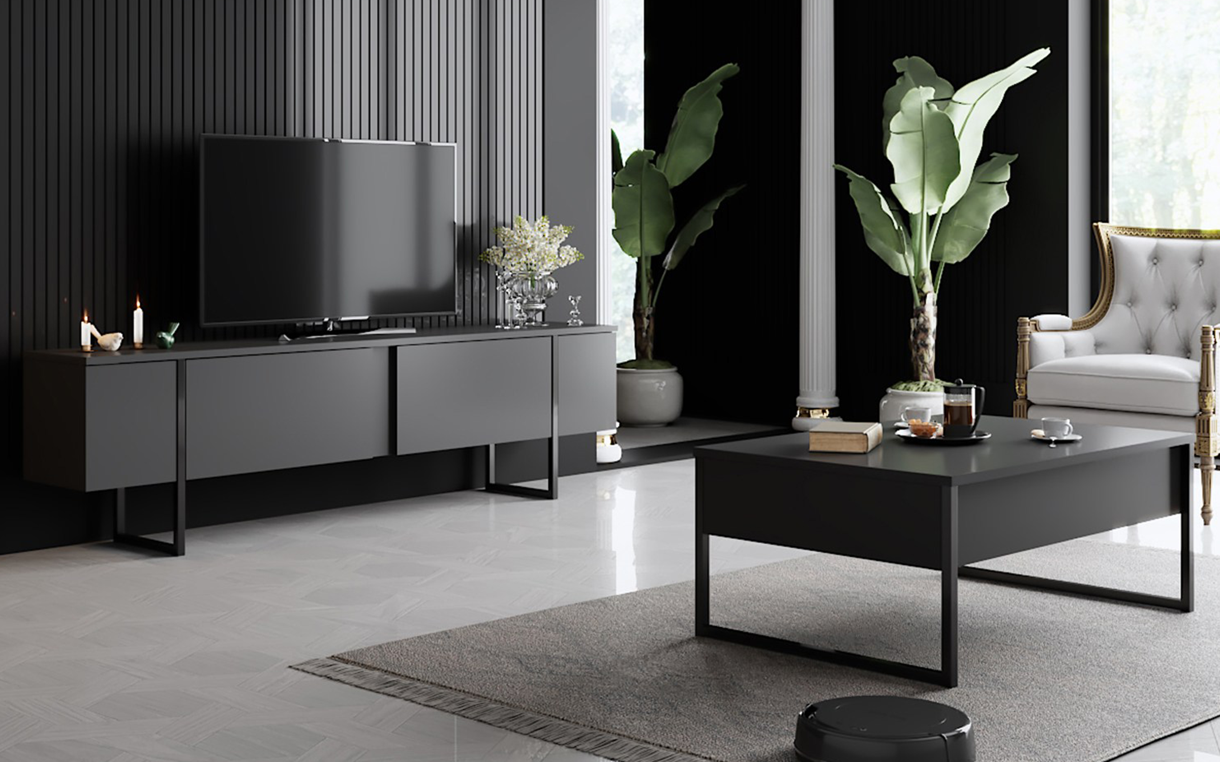 Modul TV Larso, antracit + negru  4