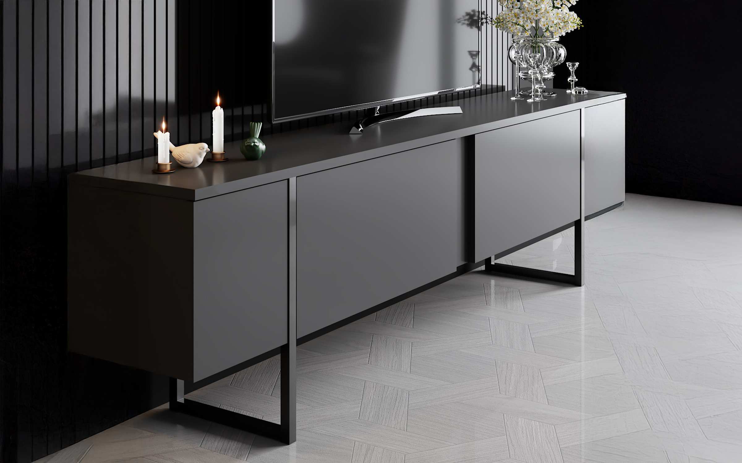 Modul TV Larso, antracit + negru  3