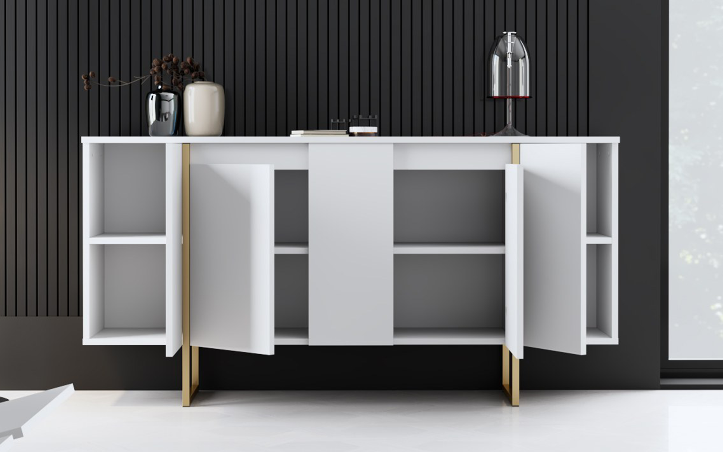 Modul TV Larso M, alb + auriu  5