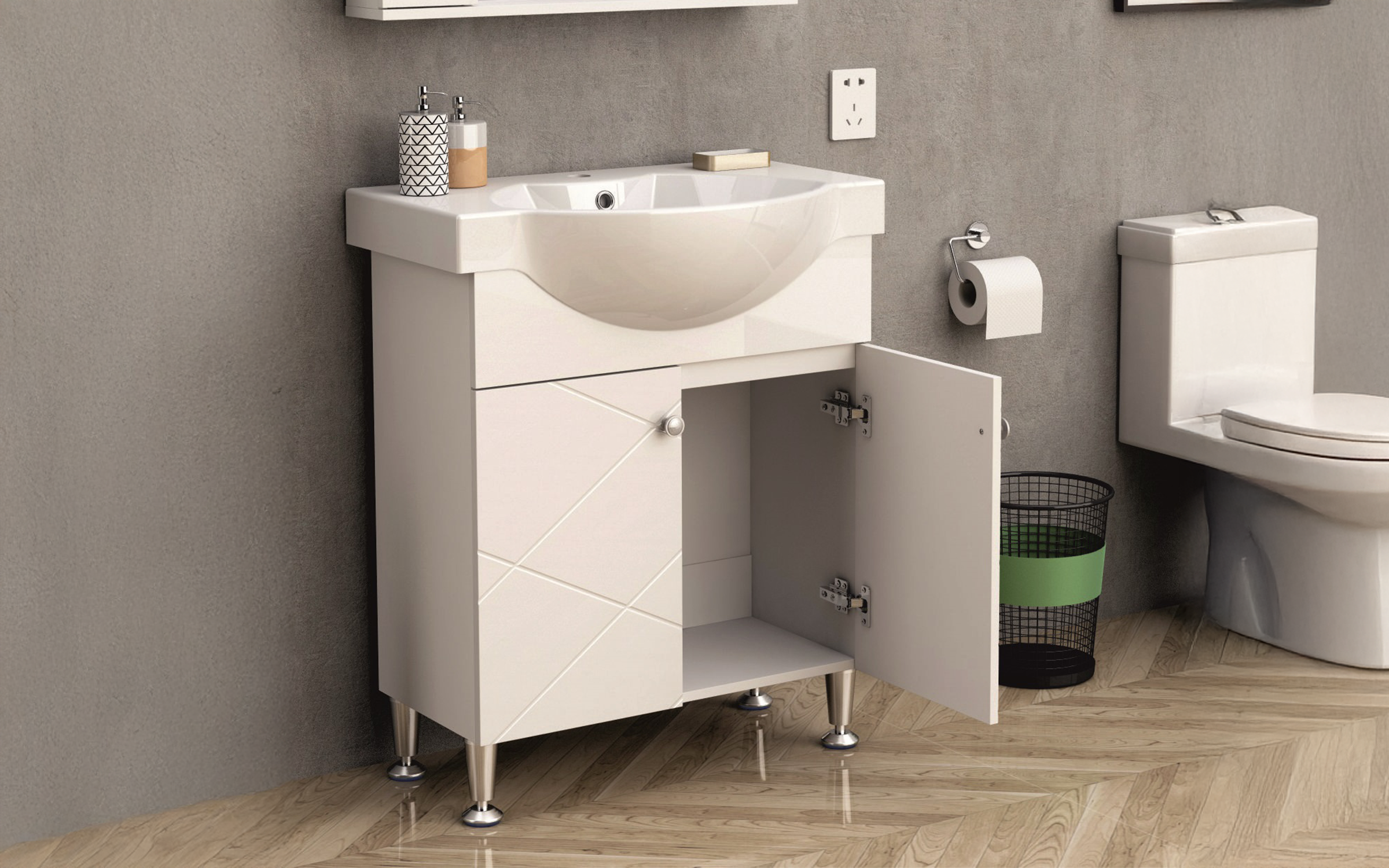 Dulap PVC pentru baie cu chiuveta ICP 7044, alb  2