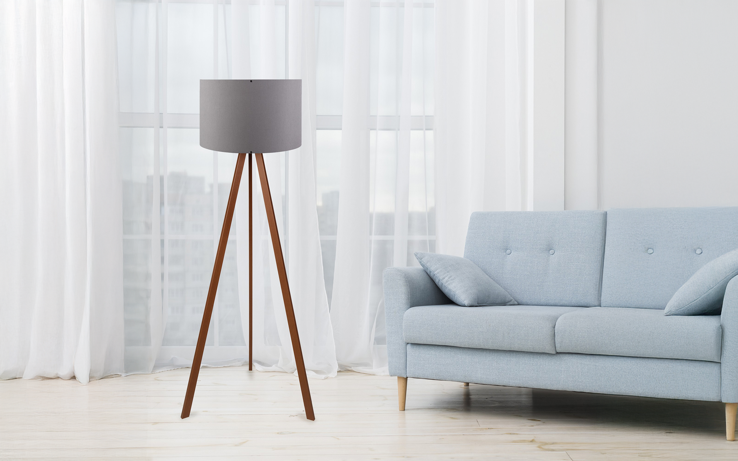 Lampa de podea Triviso, gri + maro  2