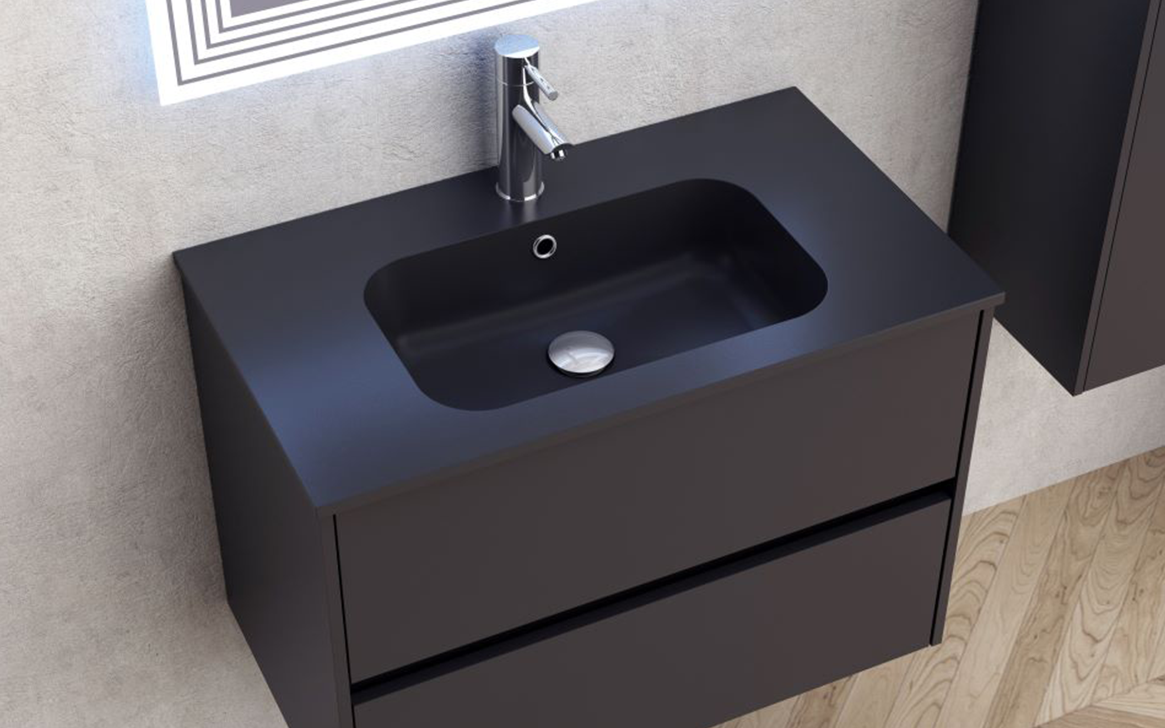 PVC dulap cu chiveta pentru baie ICP7955MB Blake, negru mat  2