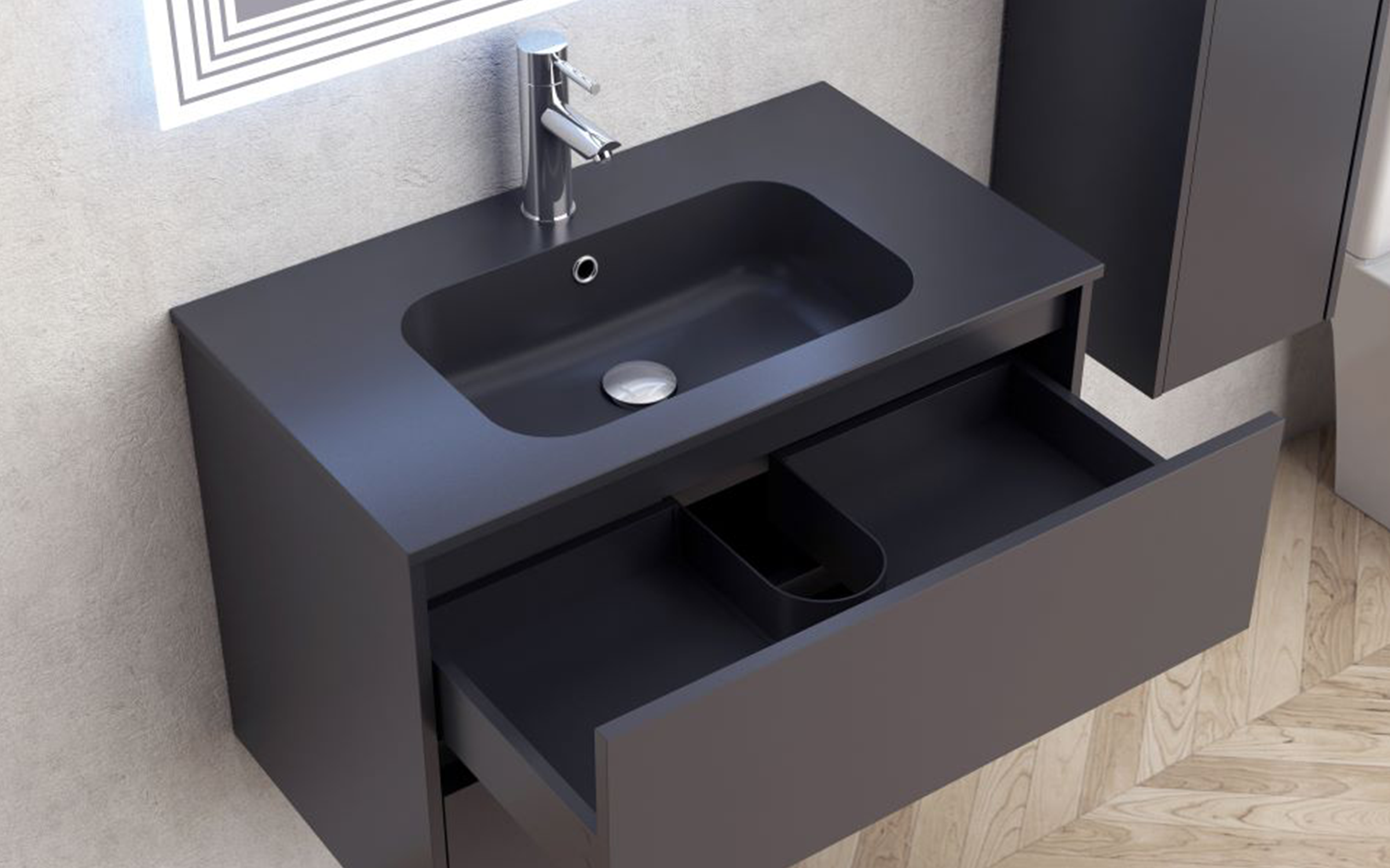PVC dulap cu chiveta pentru baie ICP7955MB Blake, negru mat  4