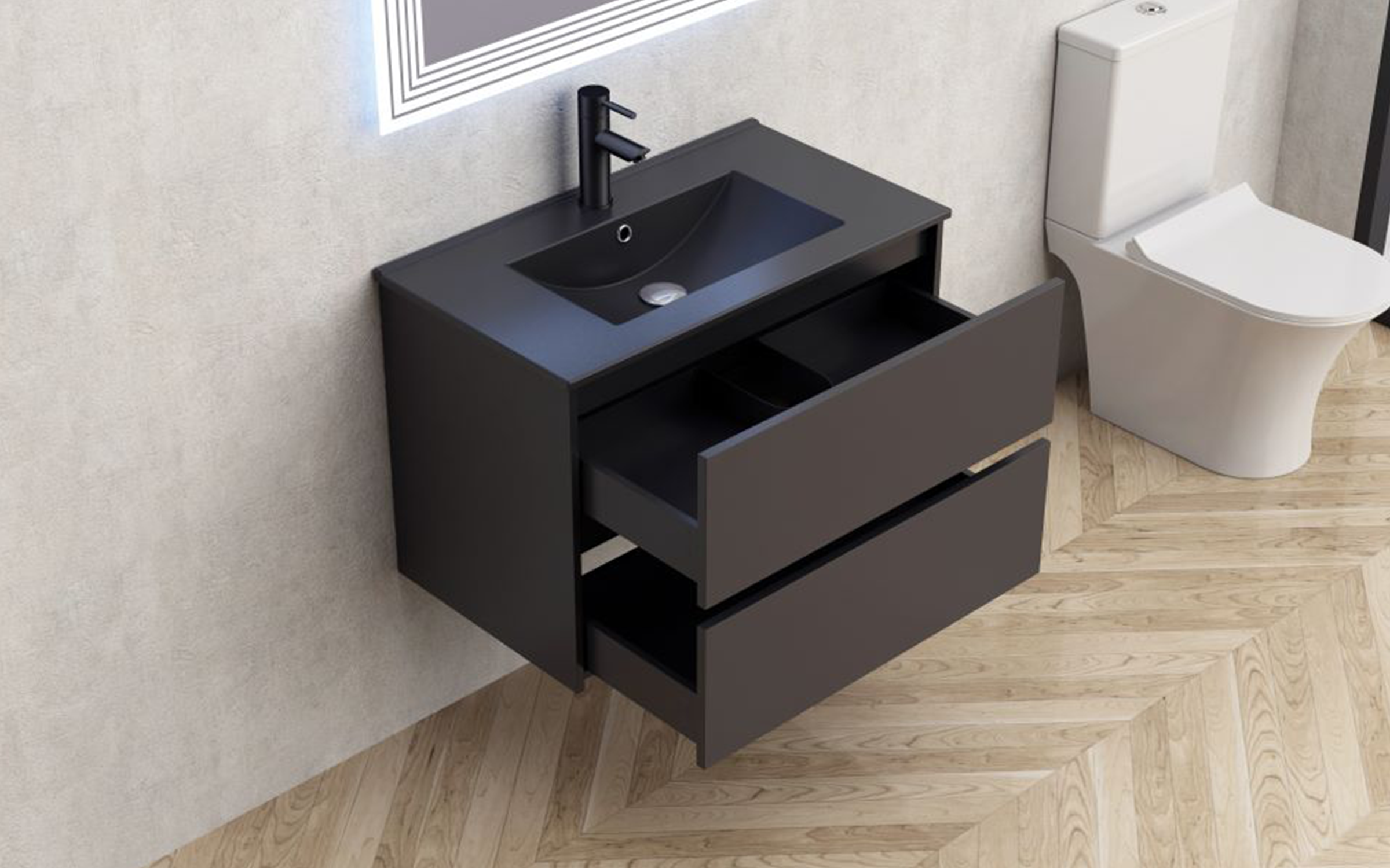 PVC dulap cu chiveta pentru baie ICP7955MB Blake, negru mat  3