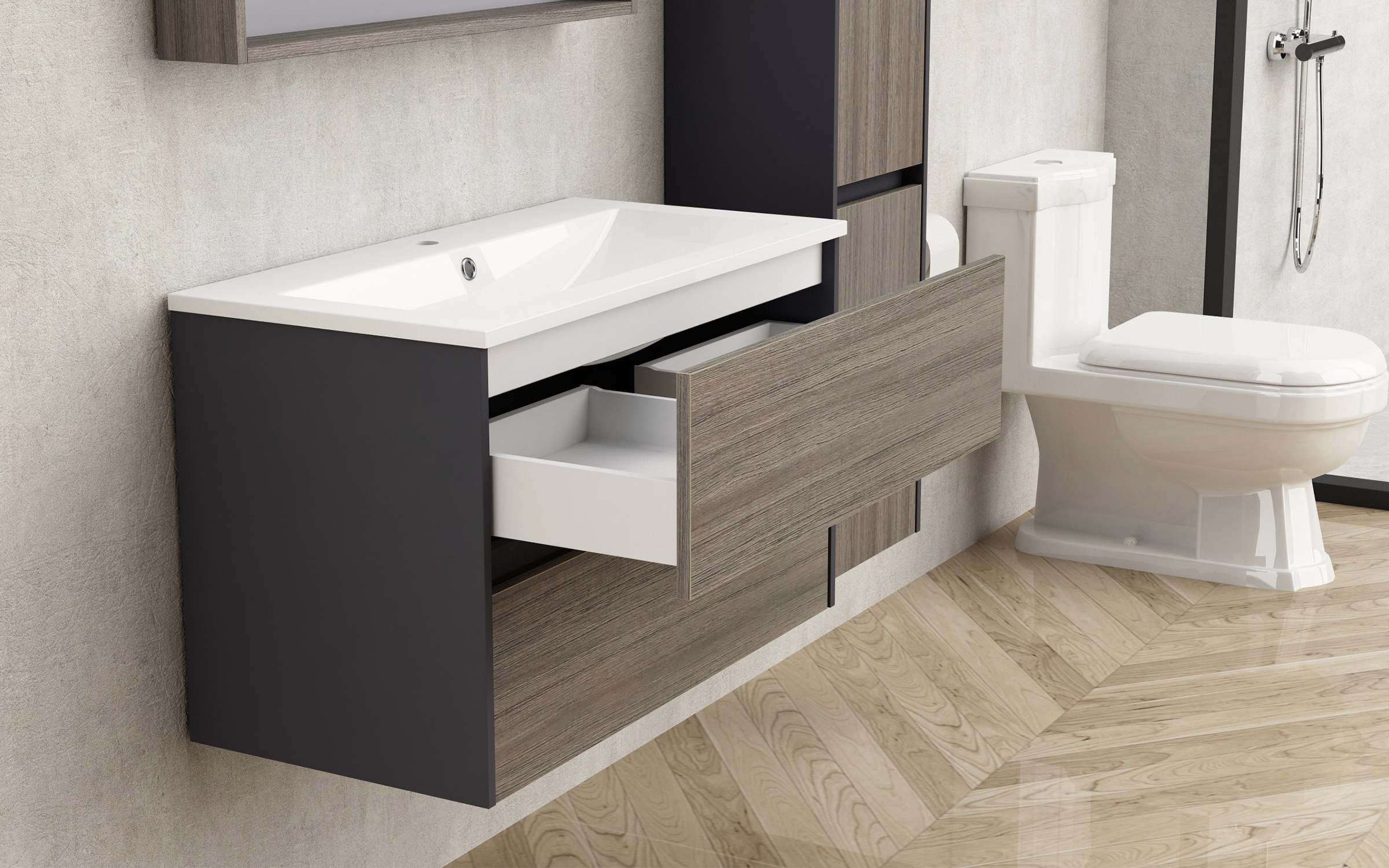 Dulap PVC pentru baie cu chiuveta ICP8955, maro inchis  2