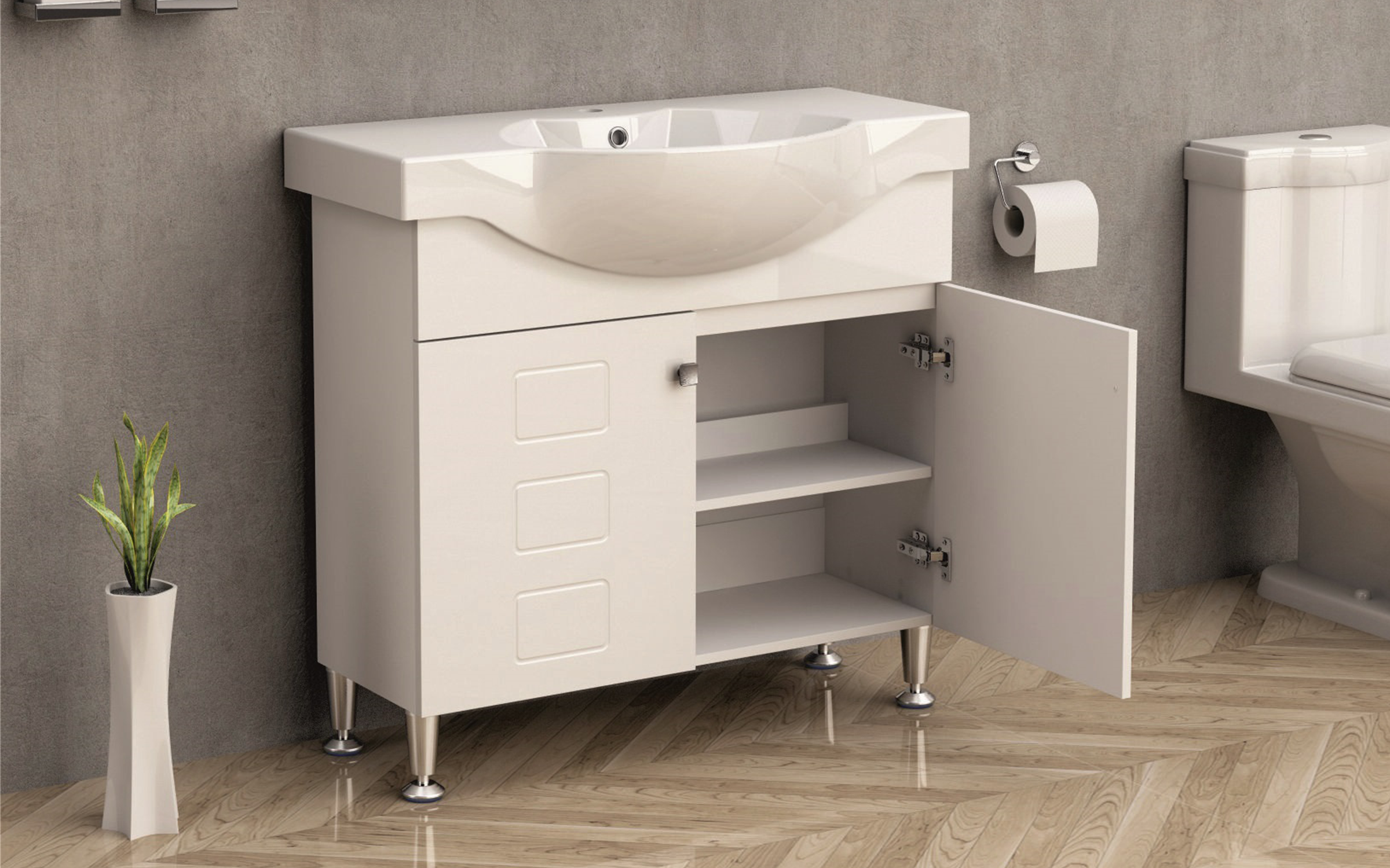 Dulap PVC pentru baie cu chiuveta ICP9080, alb  2
