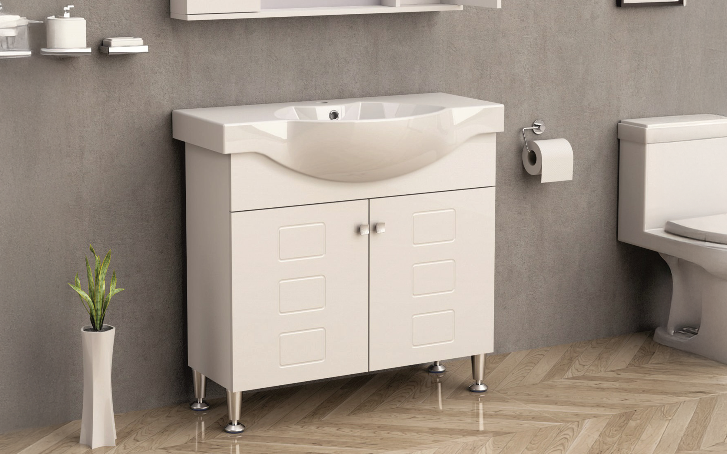 Dulap PVC pentru baie cu chiuveta ICP9080, alb  1