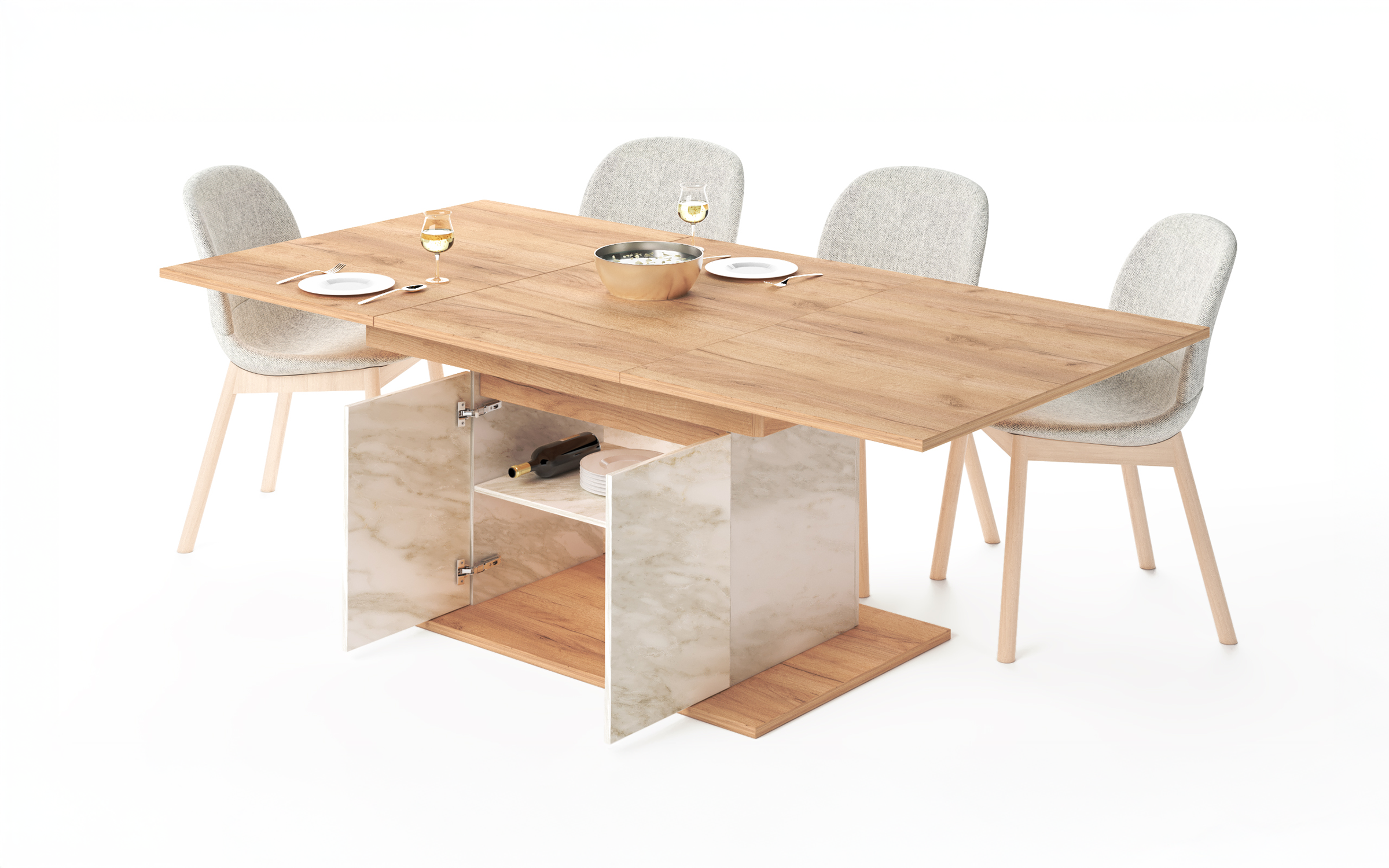 Masa dining /extensibila/ Selera, stejar craft auriu + decor marmura alba  3