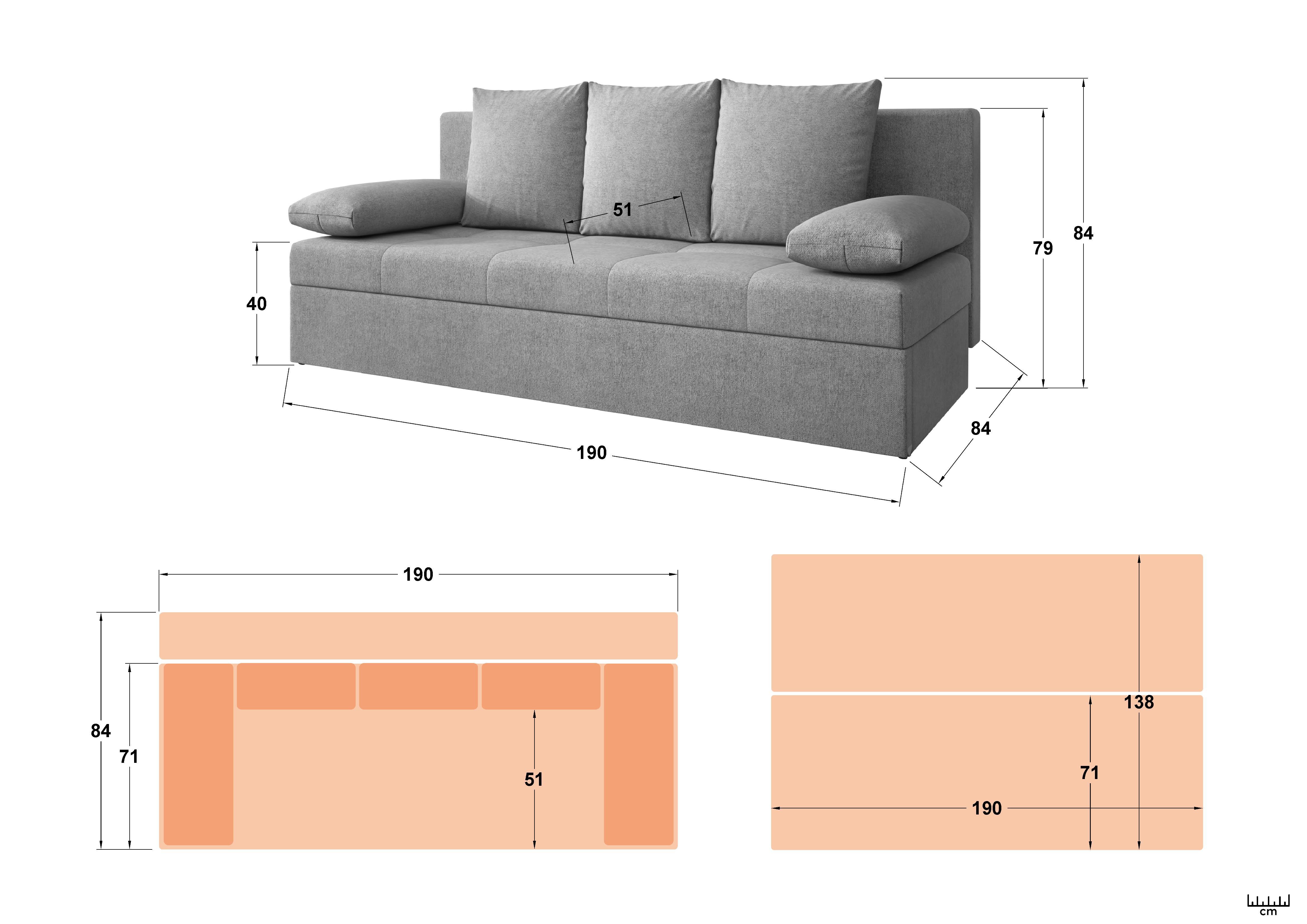 Canapea extensibila Aleto, gri deschis  2