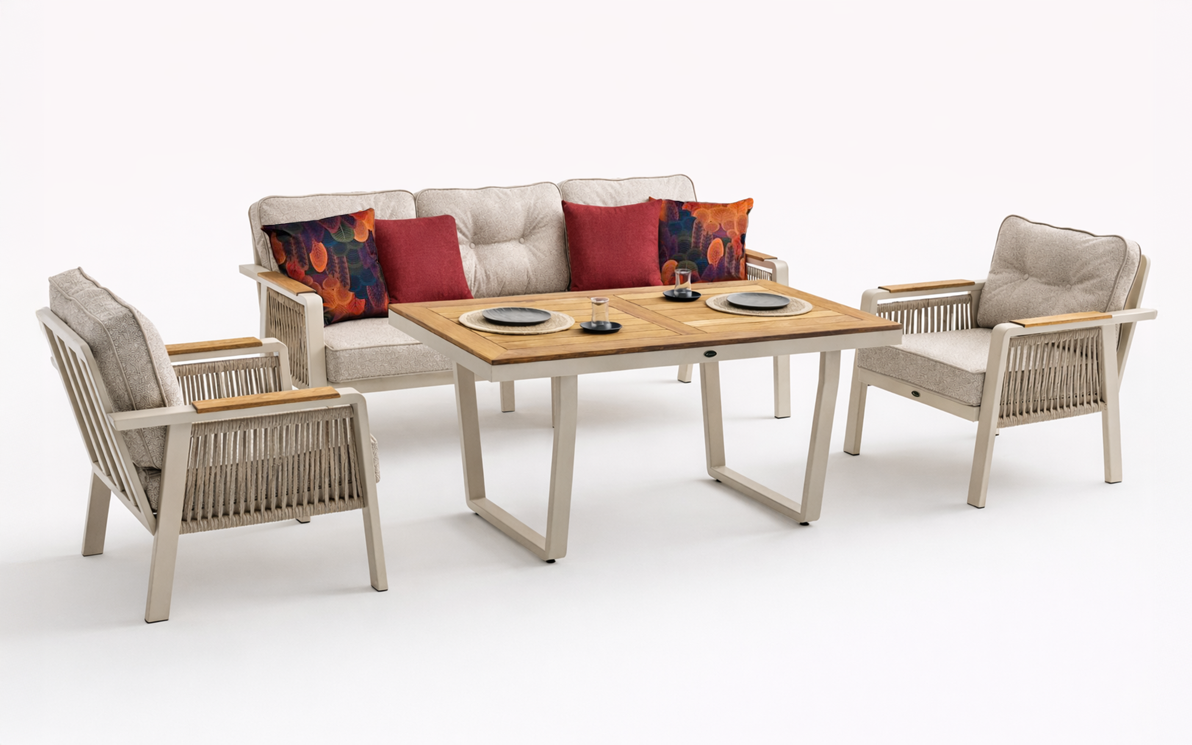 Set masa + scaune + canapea Artemis, crem  2