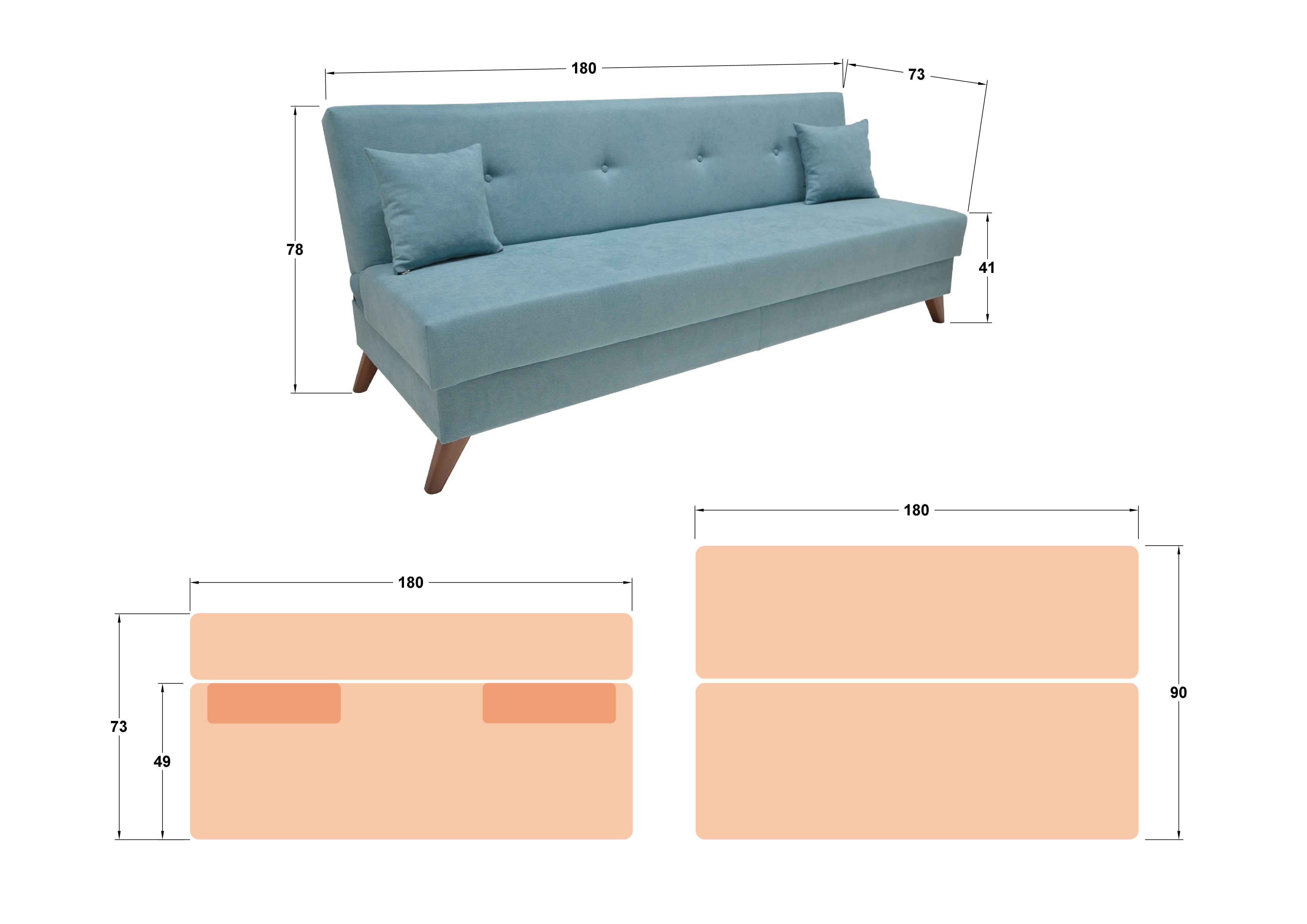 Canapea extensibila click- clack Brent, turcoaz  2