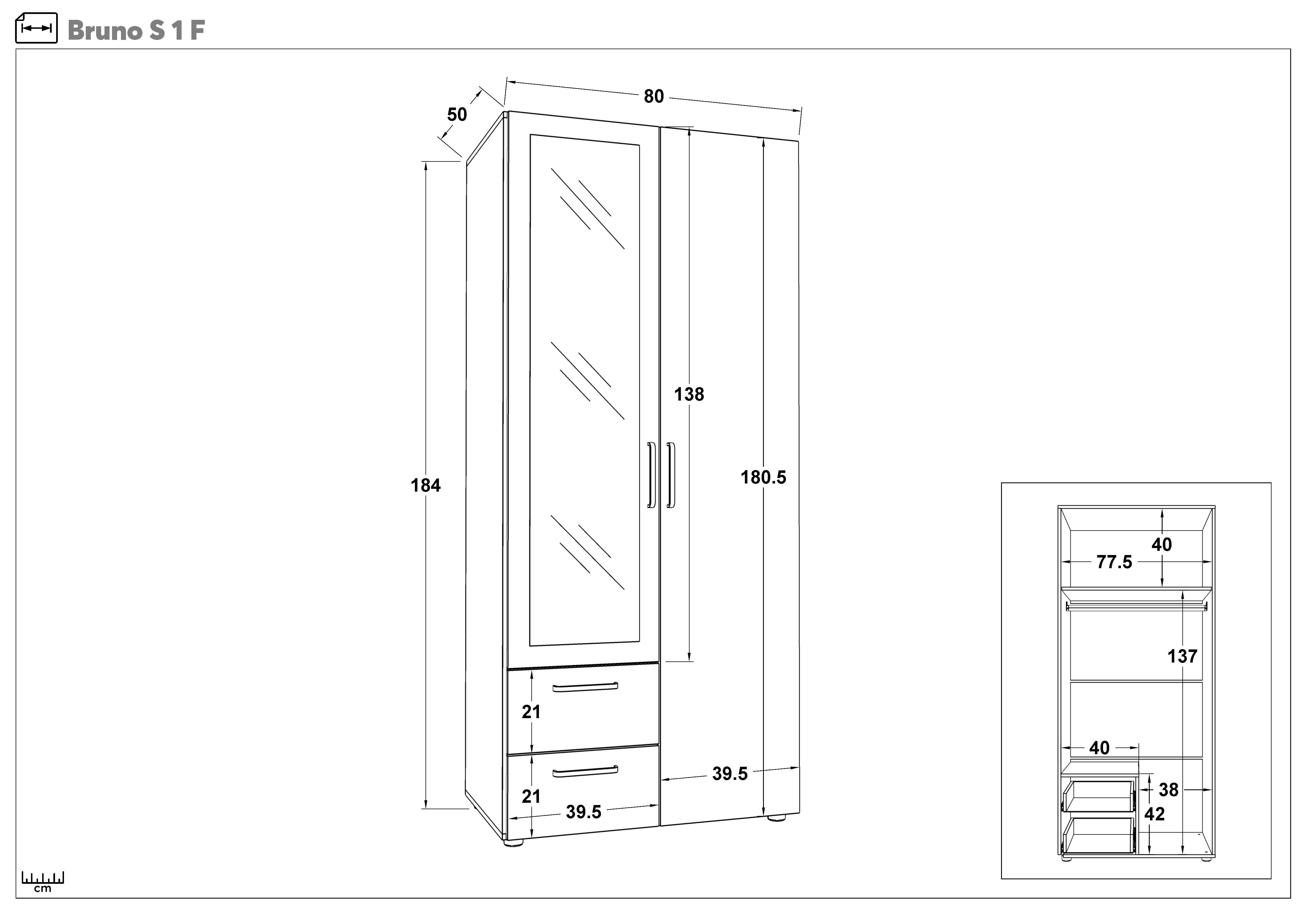 Dulap cu doua usi si bara Bruno S 1, antracit mat + stejar scandinav inchis  2