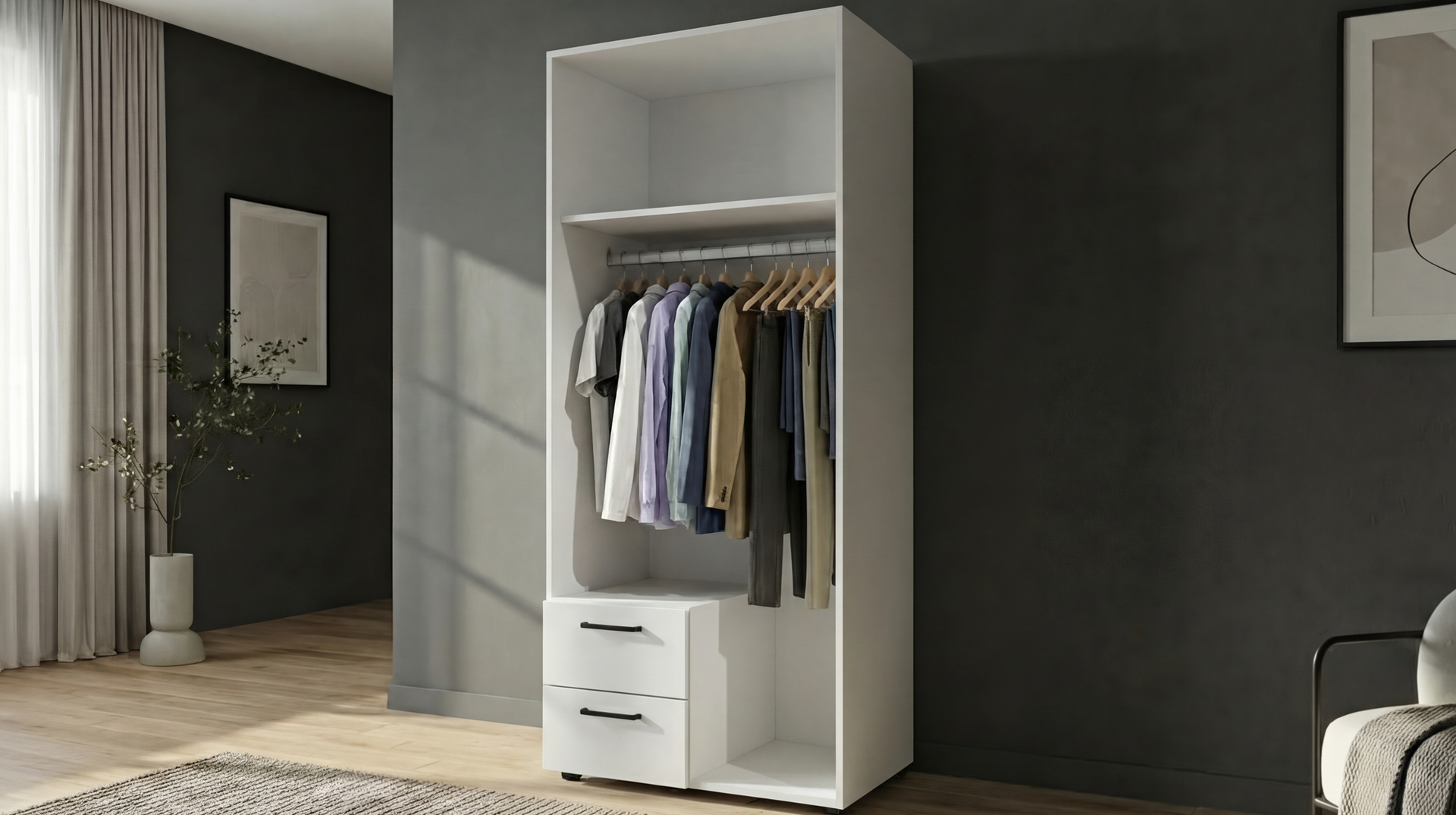 Dulap cu doua usi si bara Bruno S 1, antracit mat + stejar scandinav inchis  3
