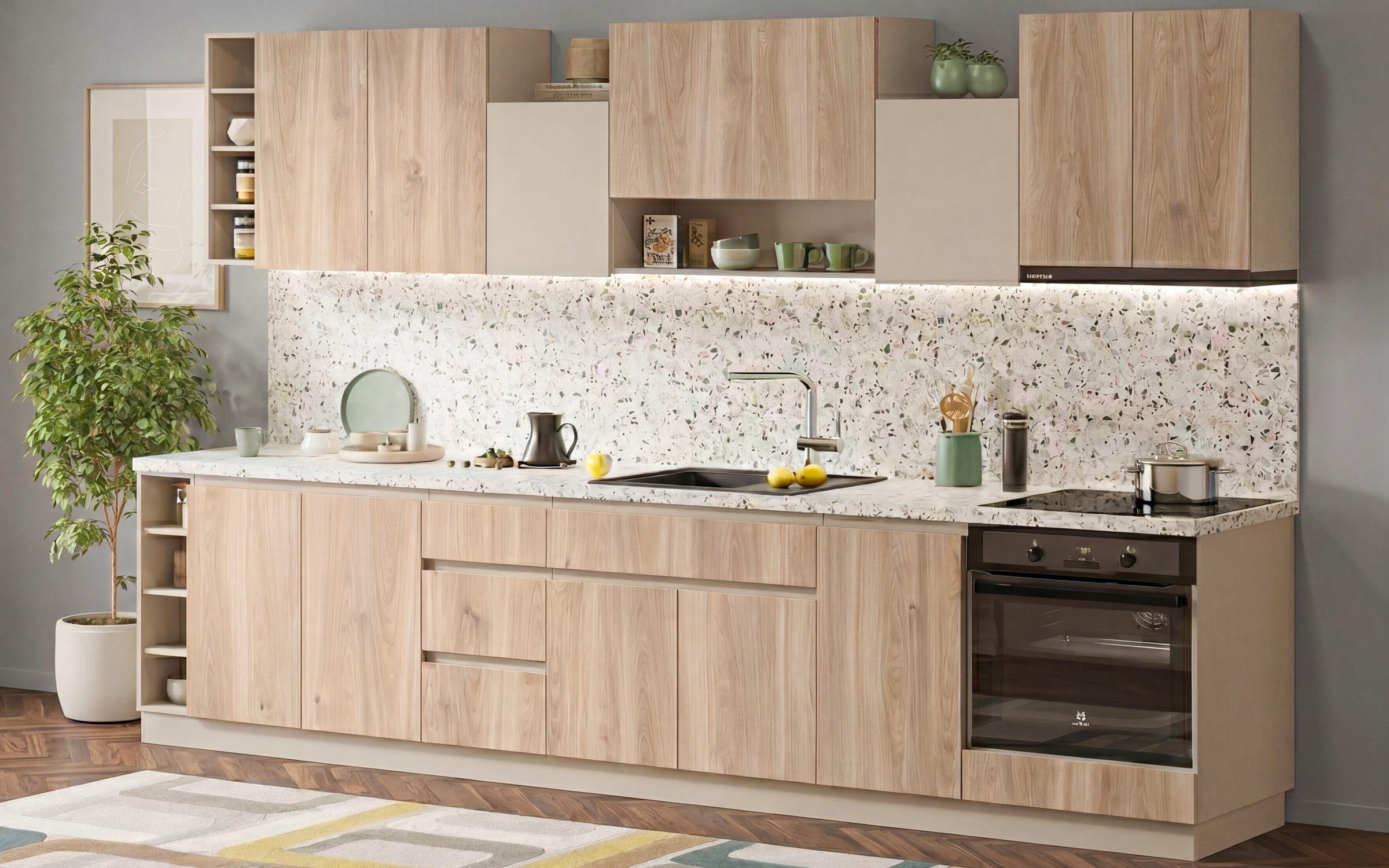 Bucatarie Contempo, casmir + stejar Castello honey  1