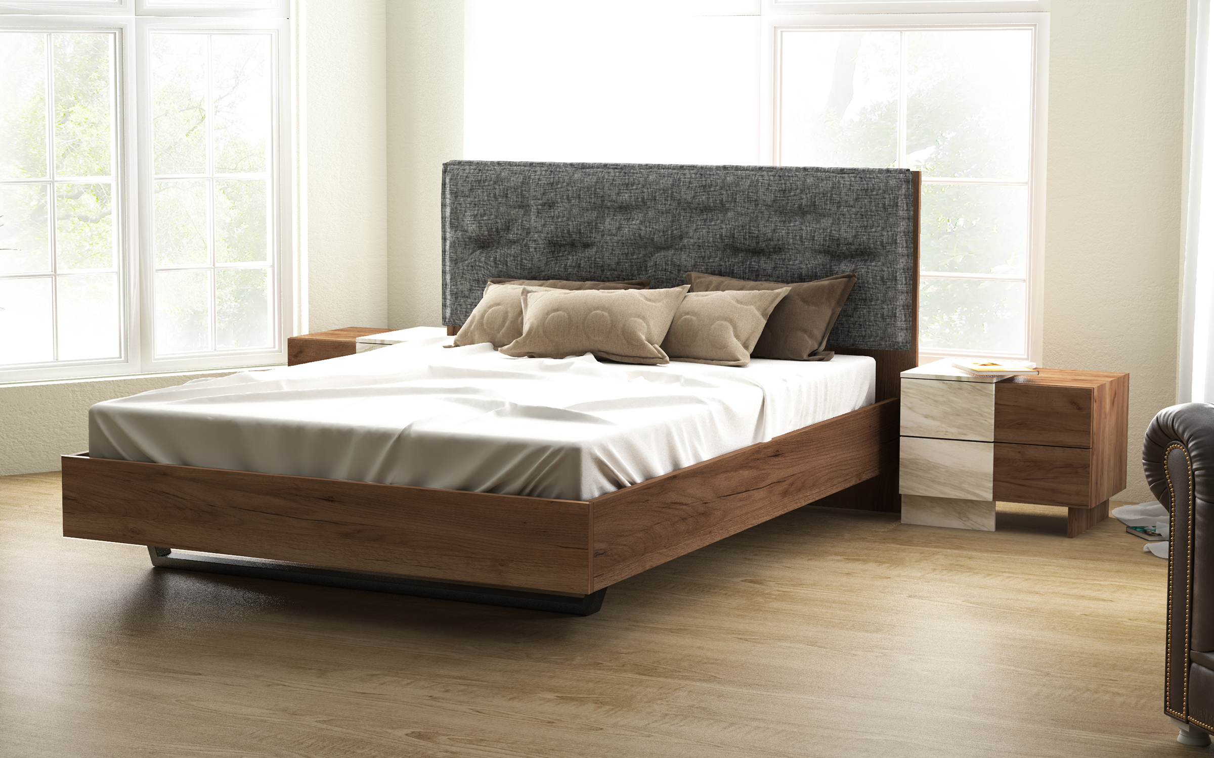 Set dormitor 160/200 Sielo, stejar Tabacco + decor marmura alba  7