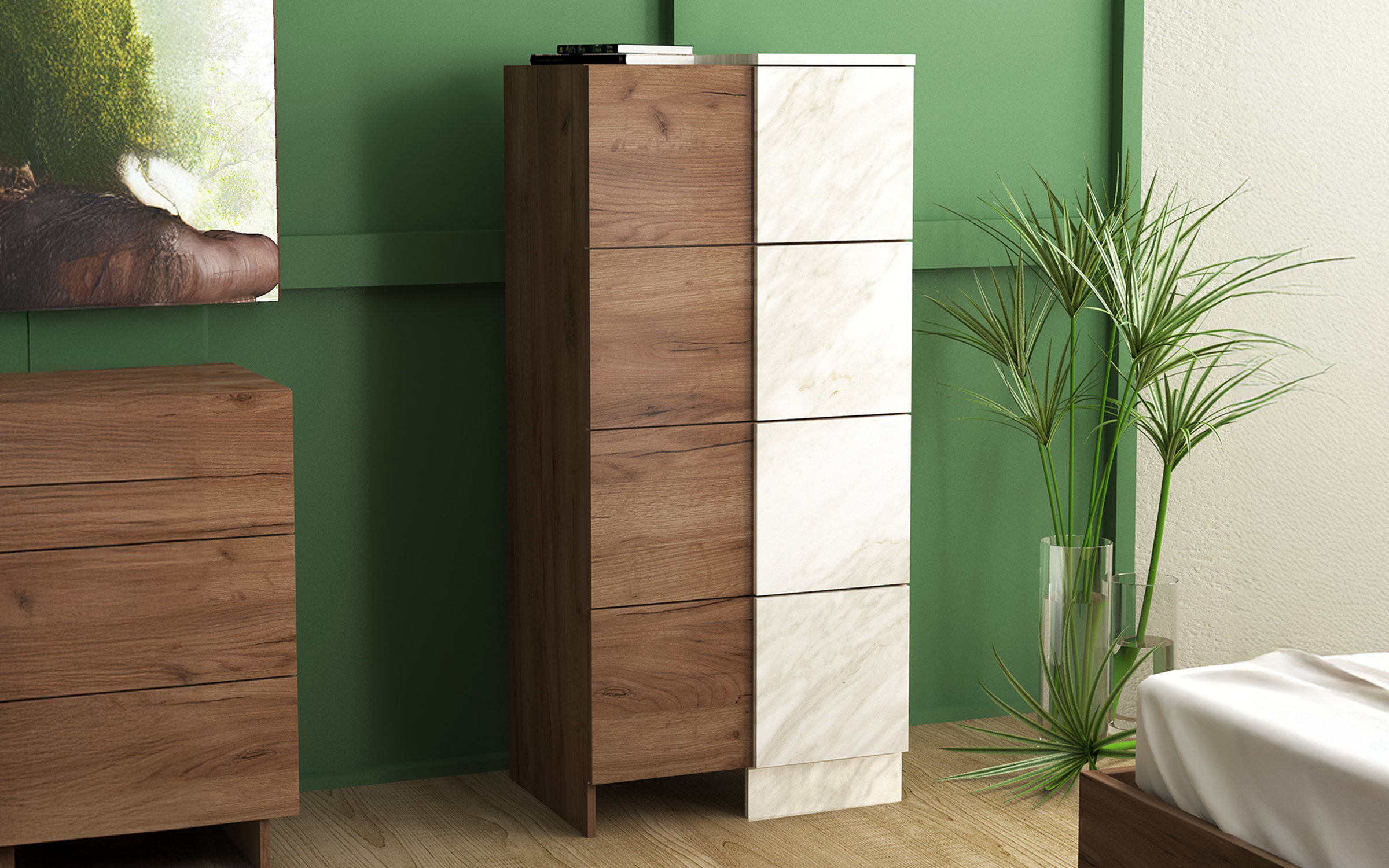 Set dormitor 160/200 Sielo, stejar Tabacco + decor marmura alba  8