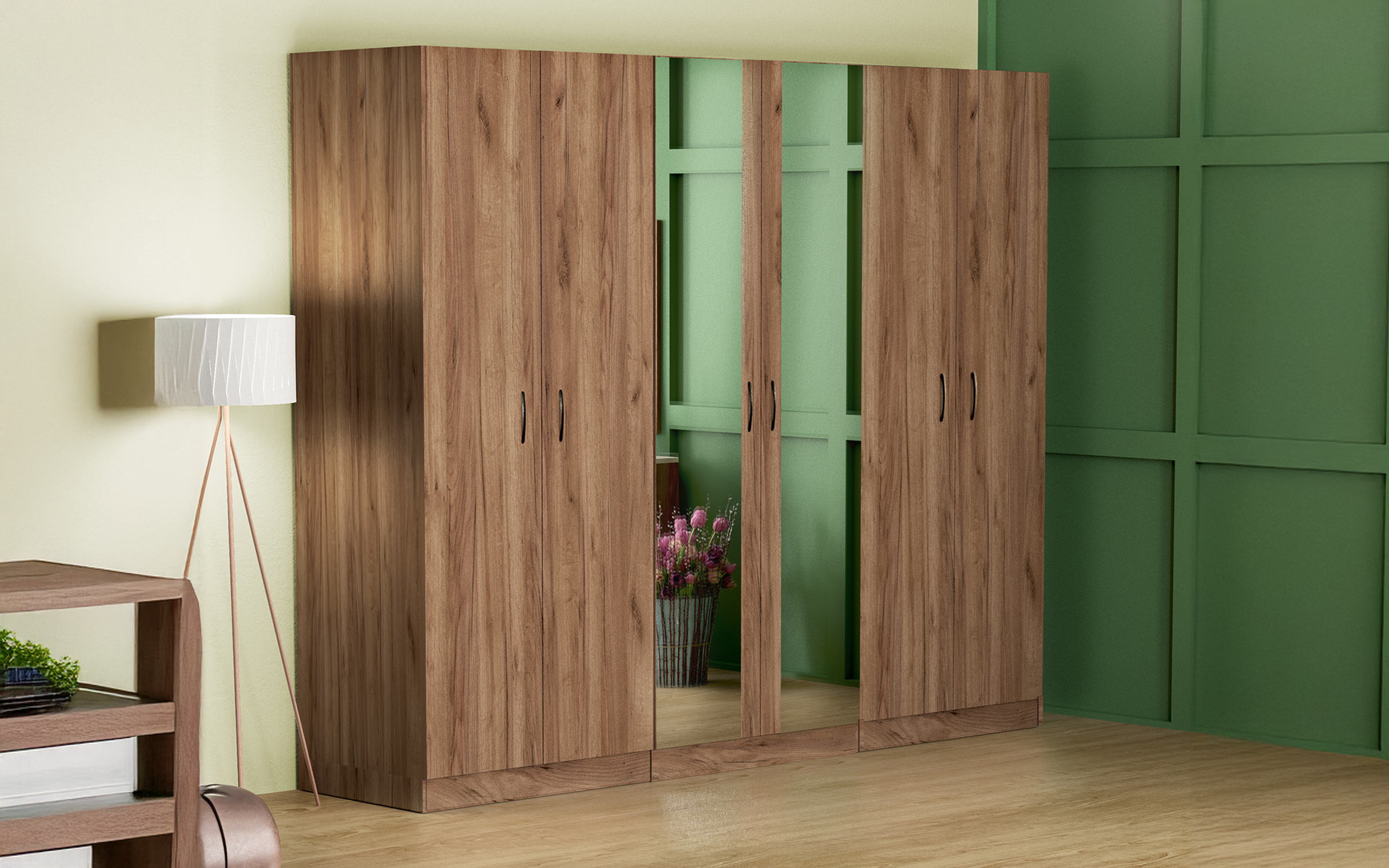 Set dormitor 160/200 Sielo, stejar Tabacco + decor marmura alba  10
