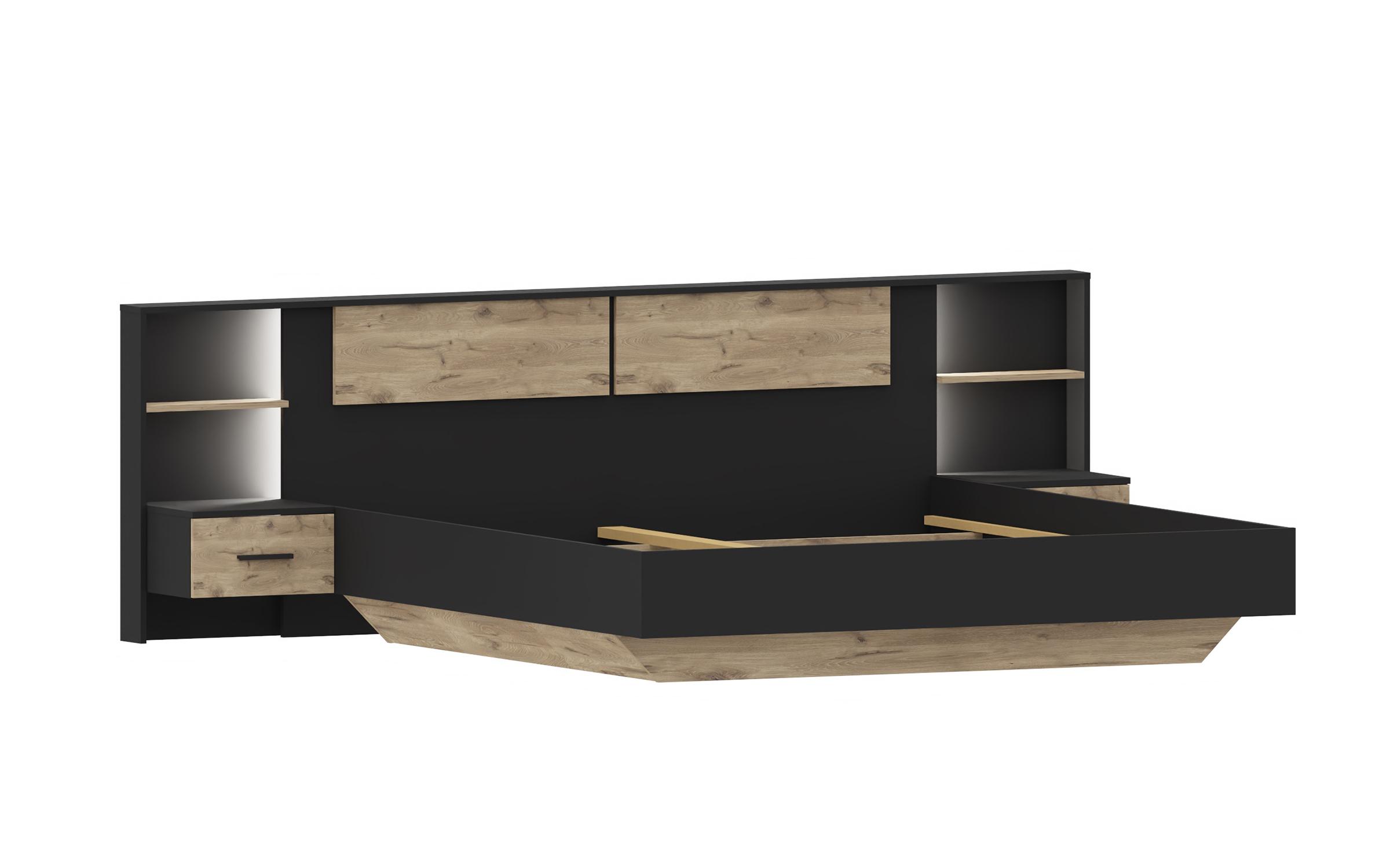 Set dormitor Simfona 2 pentru saltea 180/200, negru + stejar viking  3