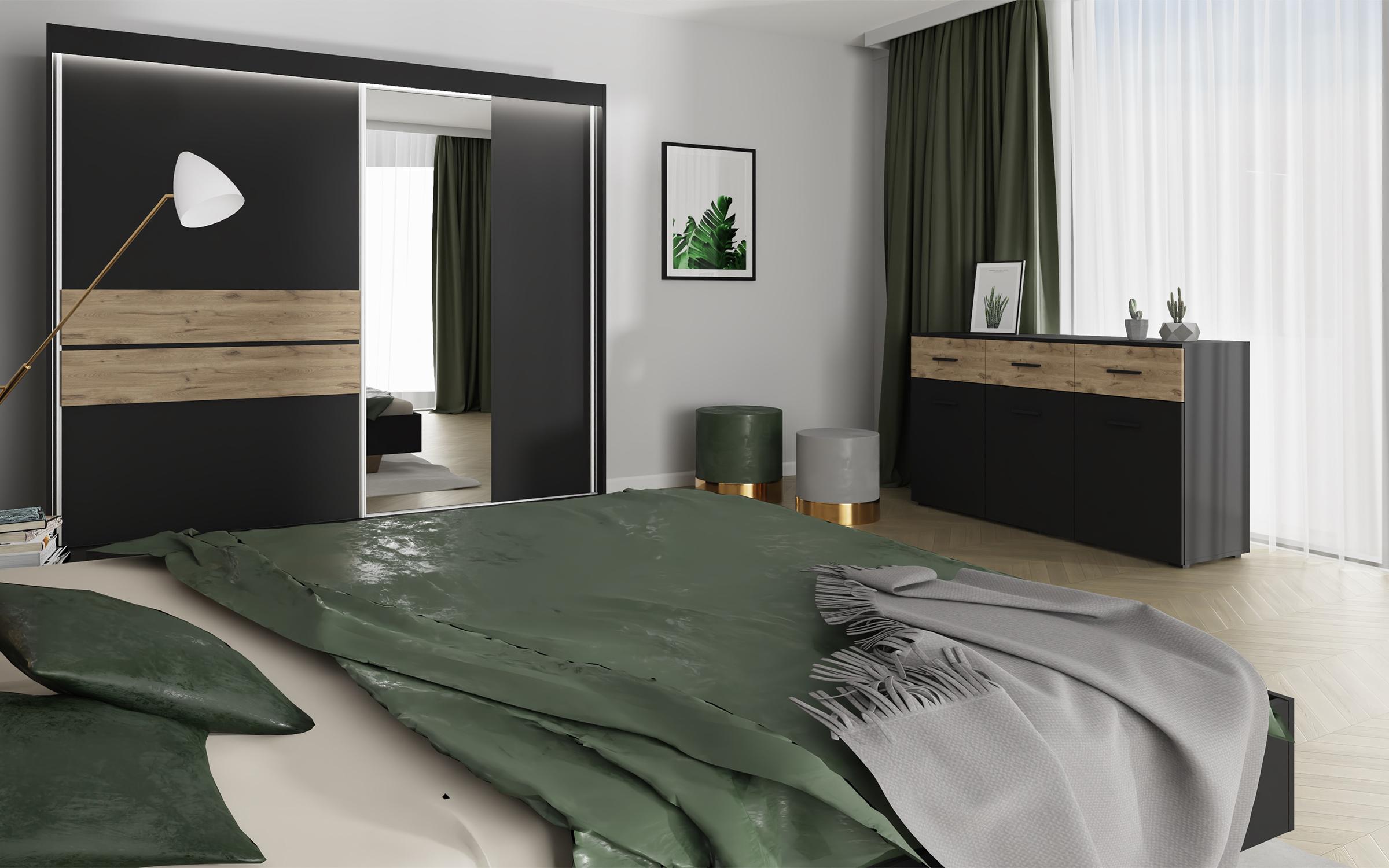 Set dormitor Simfona 2 pentru saltea 180/200, negru + stejar viking  2