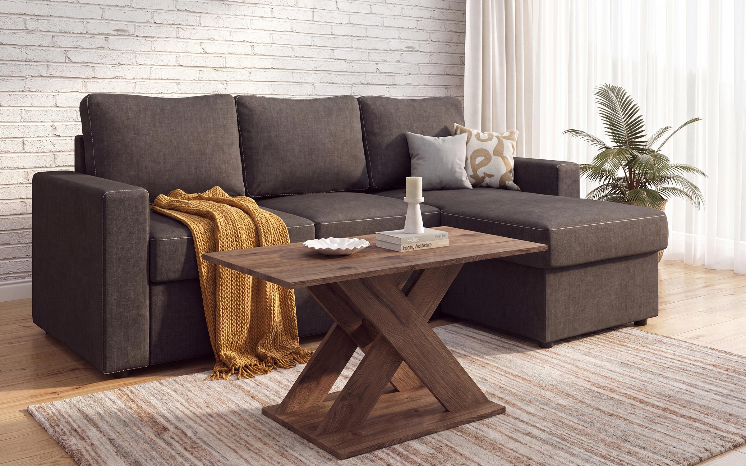 Set Coltar extensibil Alba + masuta de cafea Alina, maro + stejar scandinav inchis  1