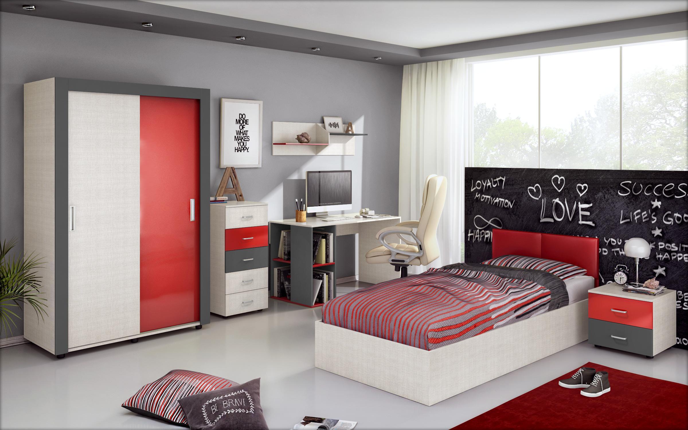 Set dormitor Nido + saltea Neo Dream 90/200, perrier deschis + rosu lucios + antracit mat  1