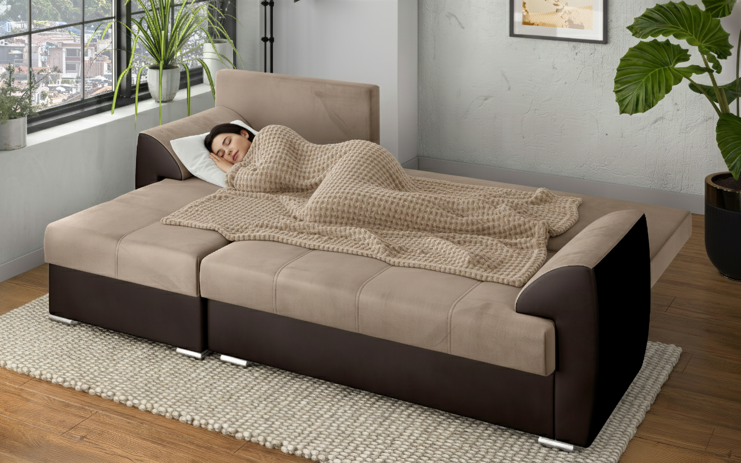 Coltar extensibil Deman, bej + piele maro  6