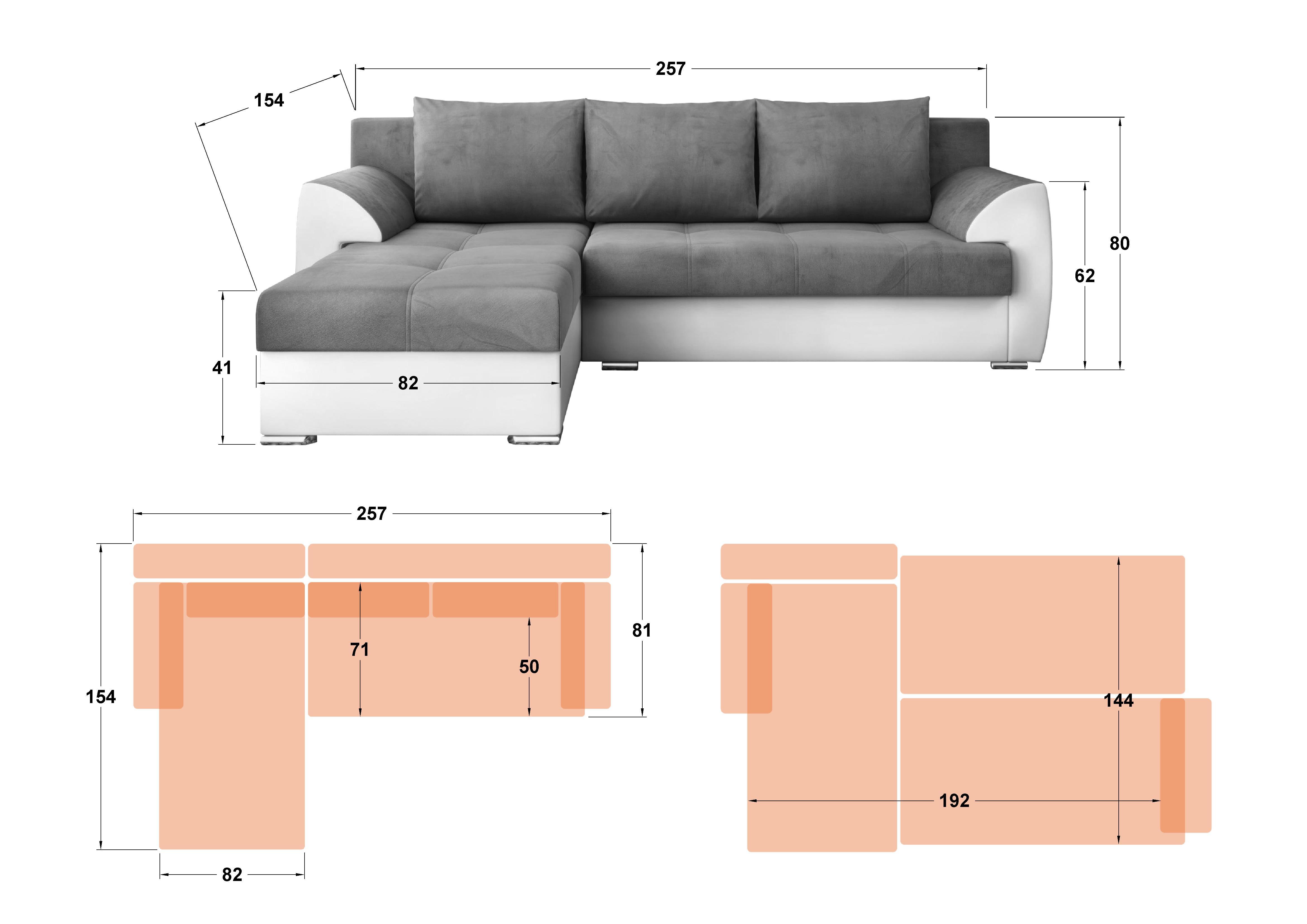 Coltar extensibil Deman, gri + piele alba  2