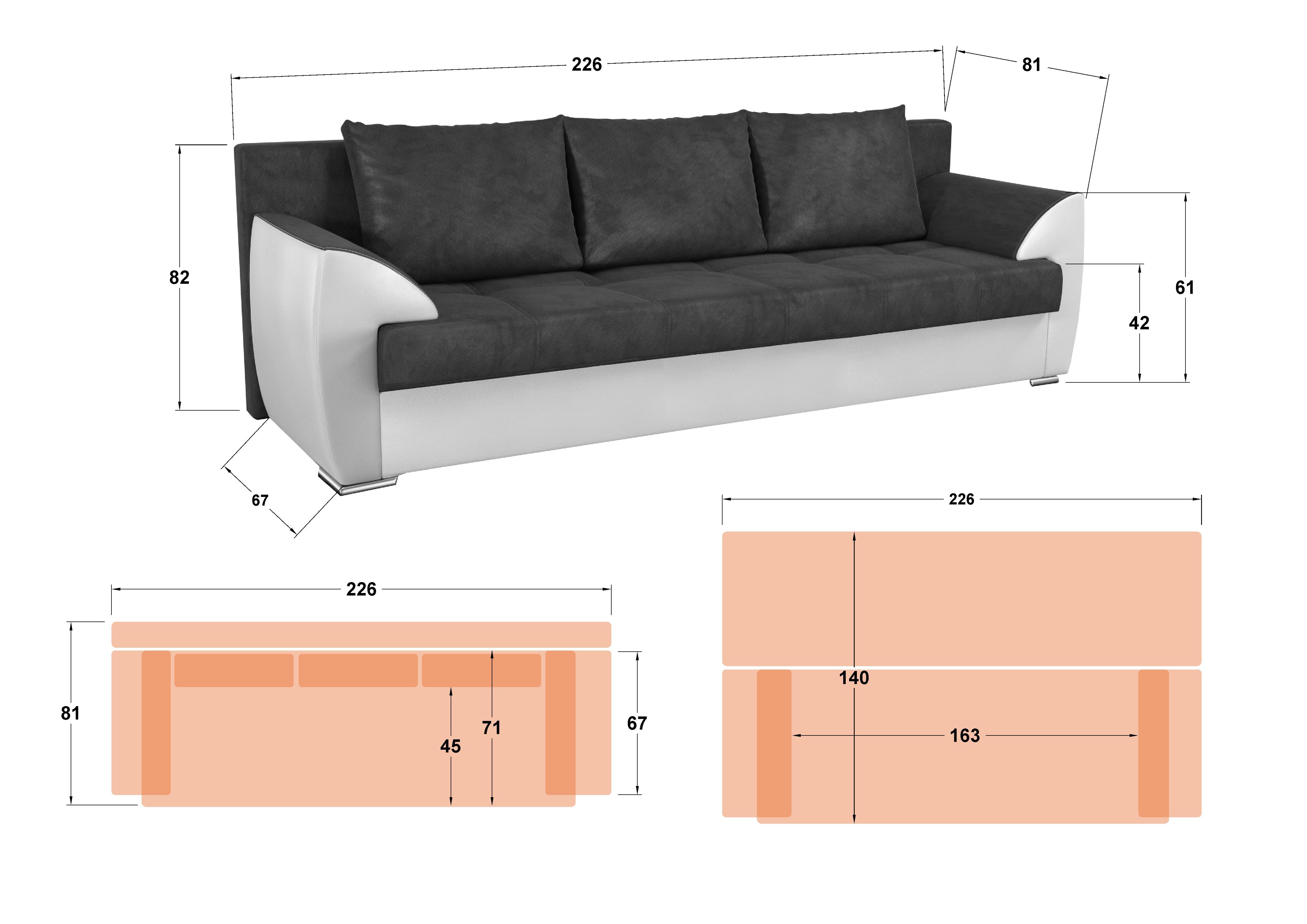 Canapea extensibila Deman, bej + piele maro  2