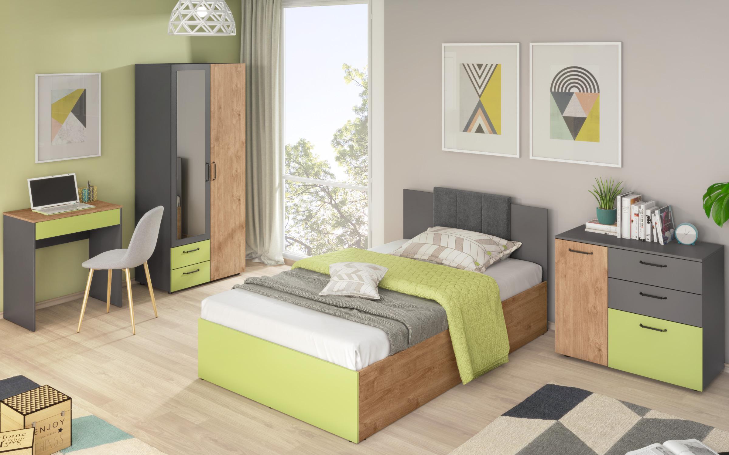 Set dormitor Argo + saltea cu o fata Neo Dream 120/190, ocean verde + stejar auriu + antracit mat  2