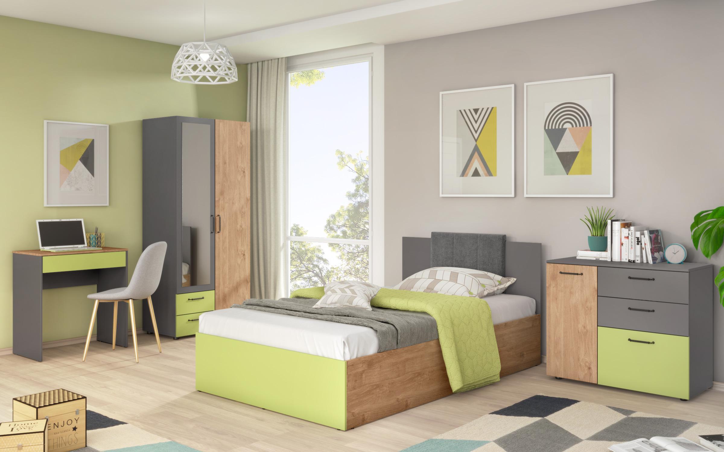 Set dormitor Argo + saltea cu o fata Neo Dream 120/190, ocean verde + stejar auriu + antracit mat  1