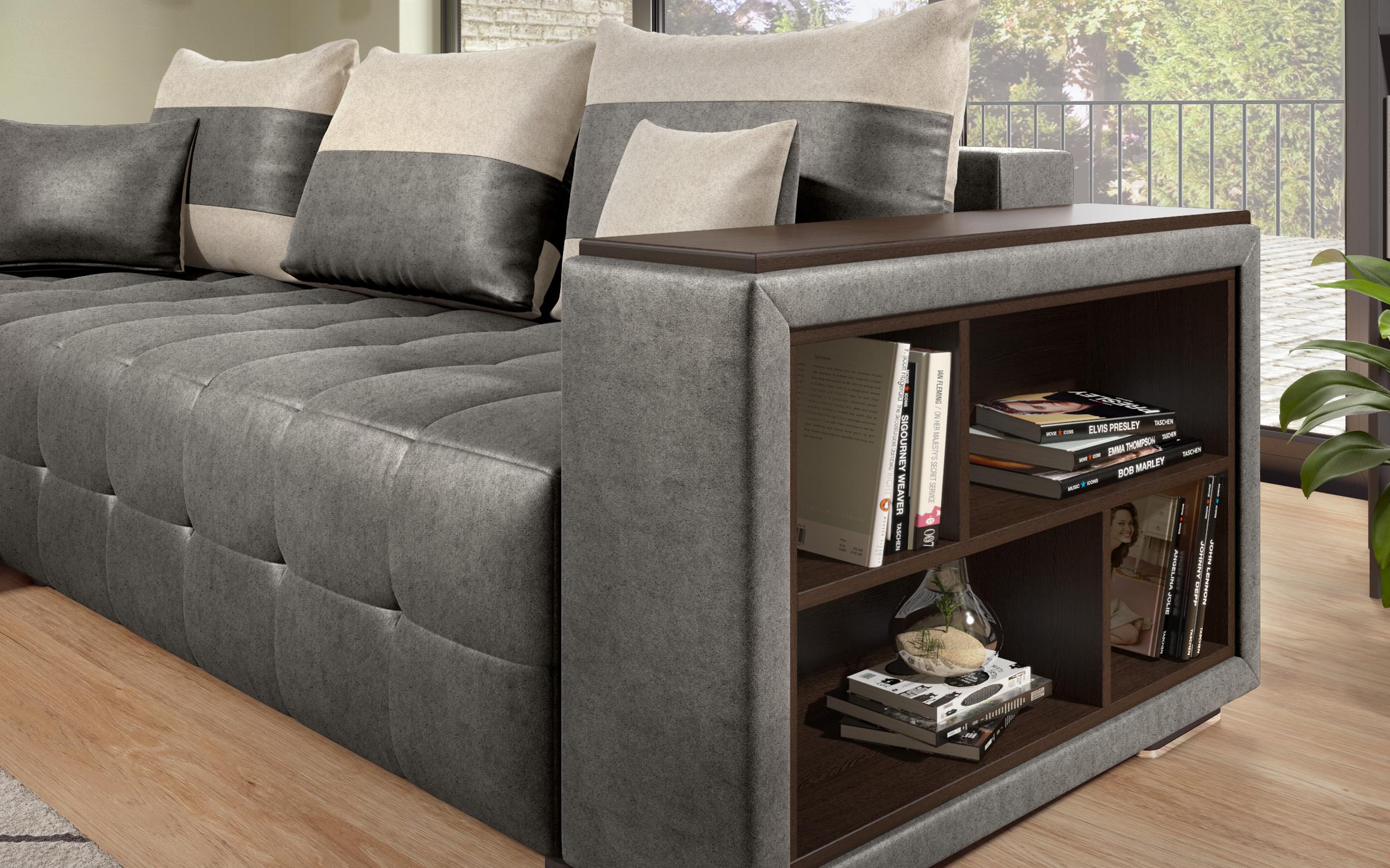 Coltar extensibil cu brat etajera Melvin S, gri + bej deschis  7