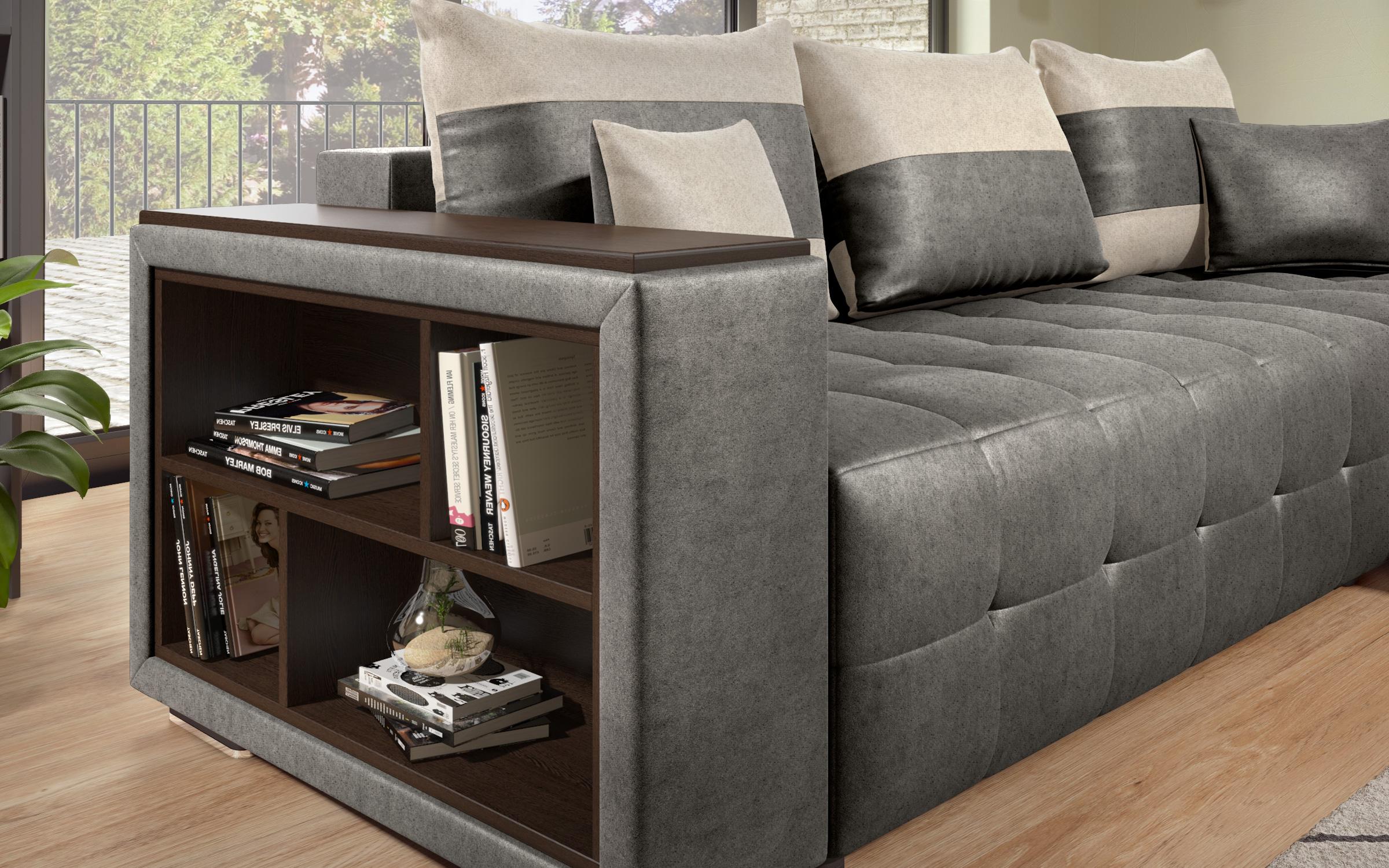 Coltar extensibil cu brat etajera Melvin S, gri + bej deschis  7