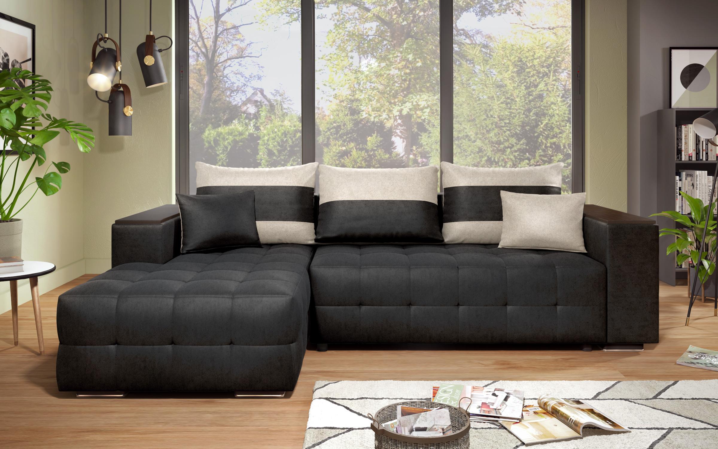 Coltar extensibil cu brat etajera Melvin S, negru + bej deschis  3