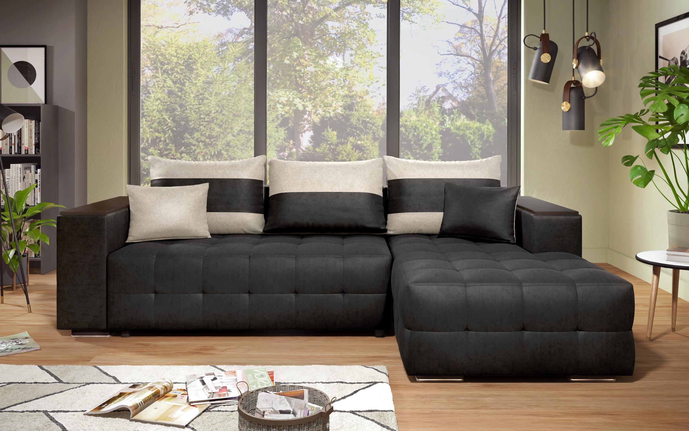 Coltar extensibil cu brat etajera Melvin S, negru + bej deschis  3