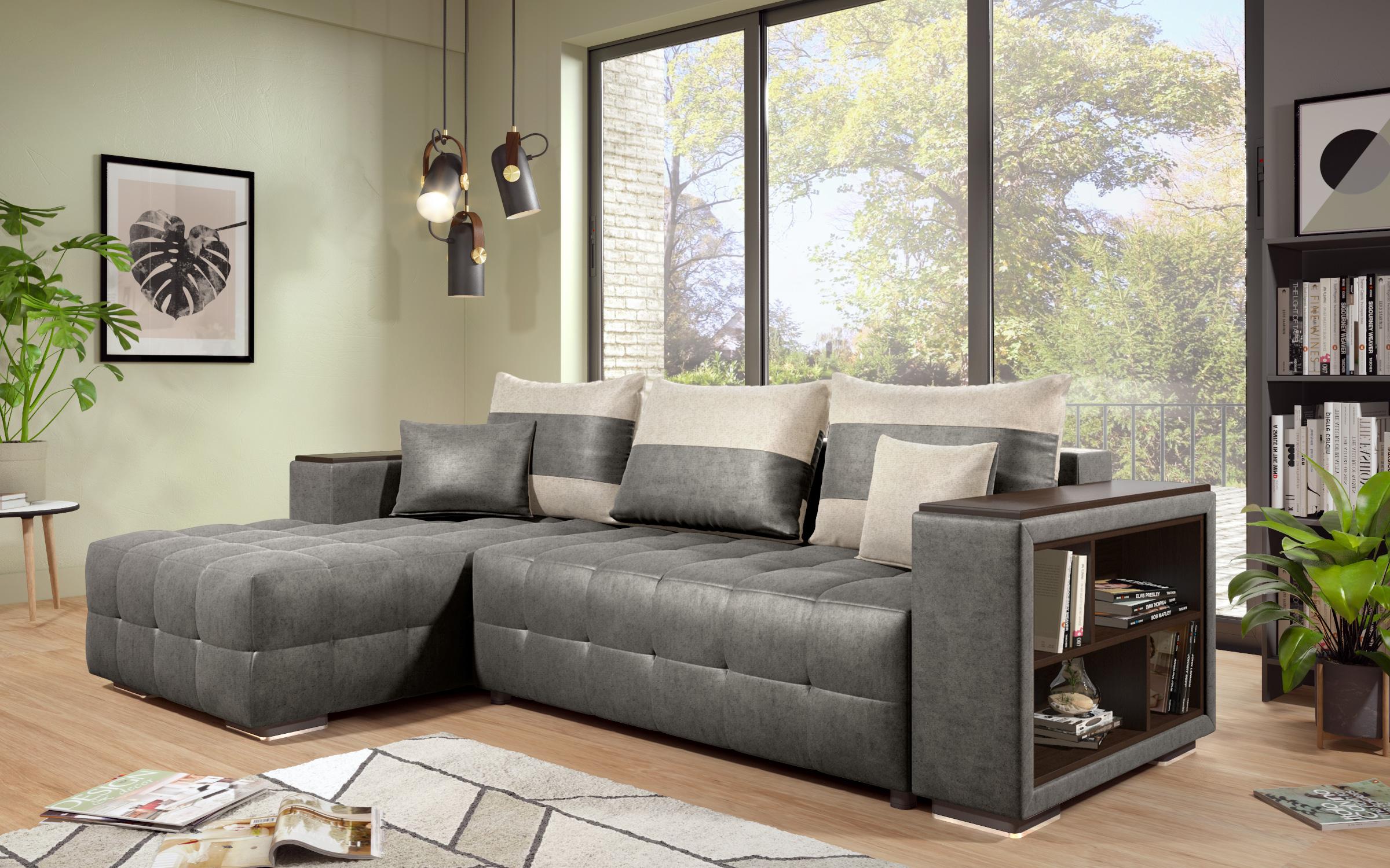 Coltar extensibil cu brat etajera Melvin S, gri + bej deschis  5